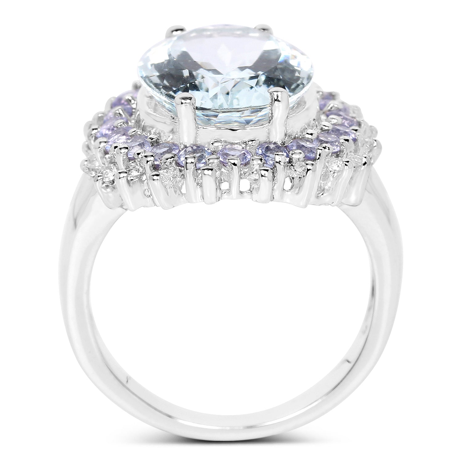 5.30 Carat Genuine Aquamarine, Tanzanite & White Topaz .925 Sterling Silver Ring on sale at MyriadMart