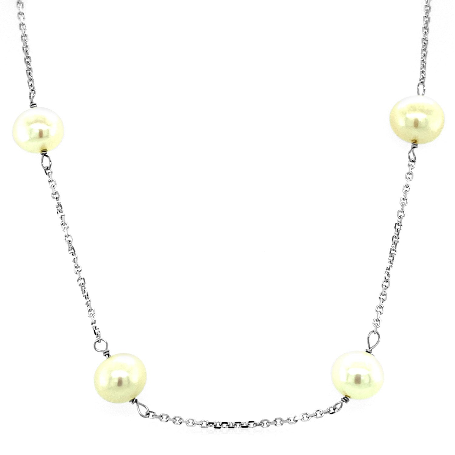 14k White Gold Necklace with White Pearls on sale at MyriadMart