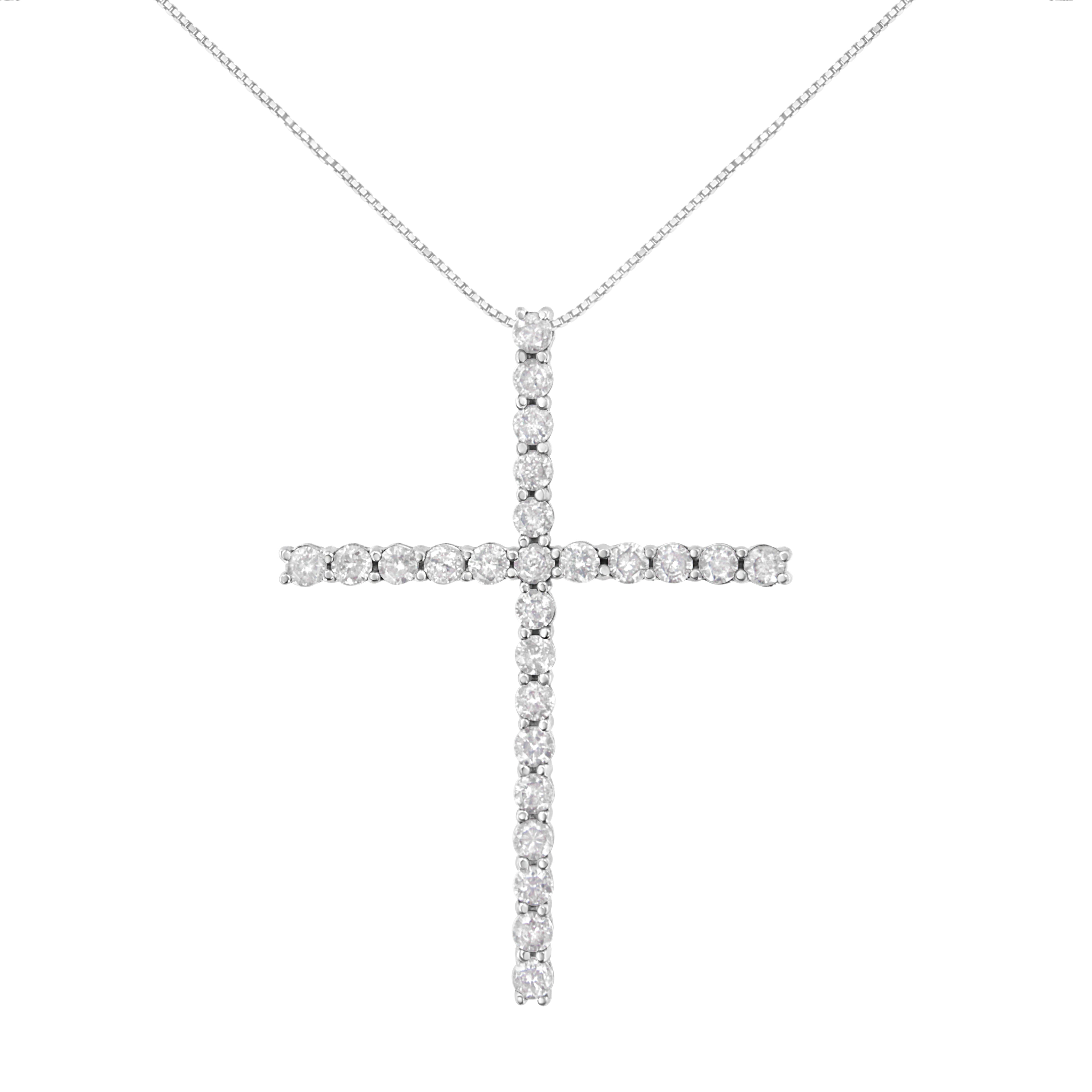 .925 Sterling Silver 2 1/2 cttw Diamond Cross Pendant Necklace H-I, I2-I3 on sale at MyriadMart