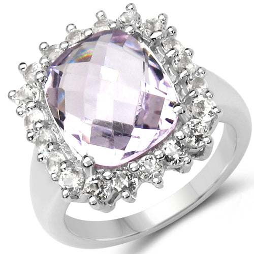 5.55 Carat Genuine Pink Amethyst and White Topaz .925 Sterling Silver Ring on sale at MyriadMart