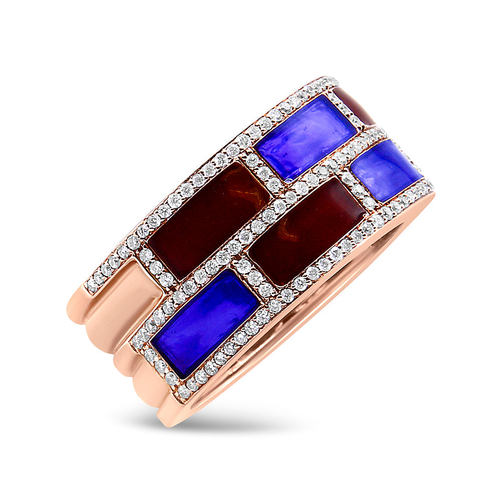 18K Rose Gold Alternating Red and Blue Enamel and 1/2 Cttw Diamond Studded Band Ring F-G Color, VS1-VS2 Clarity - Ring Size 7 on sale at MyriadMart
