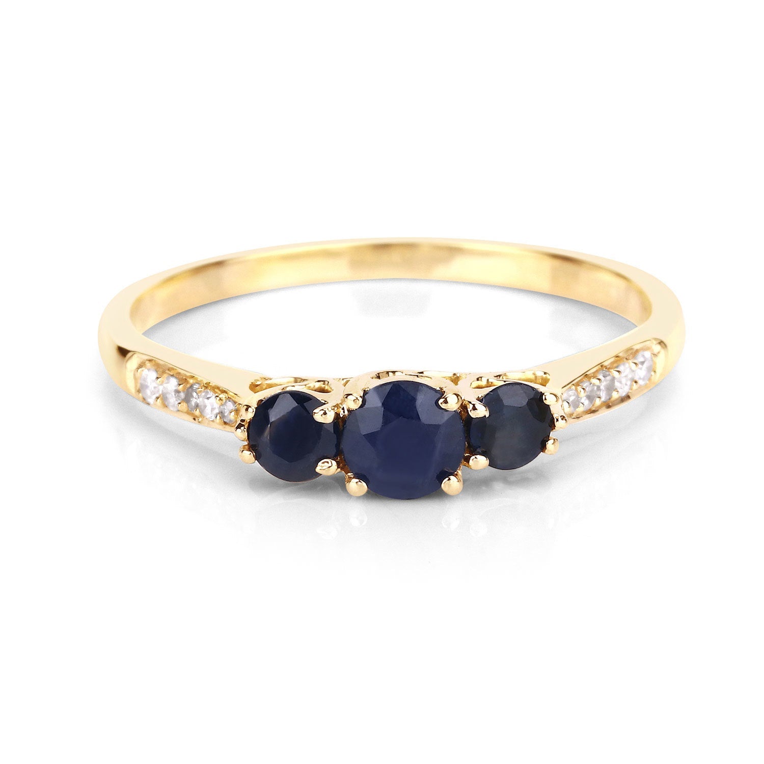 0.56 Carat Genuine Blue Sapphire and White Diamond 14K Yellow Gold Ring on sale at MyriadMart