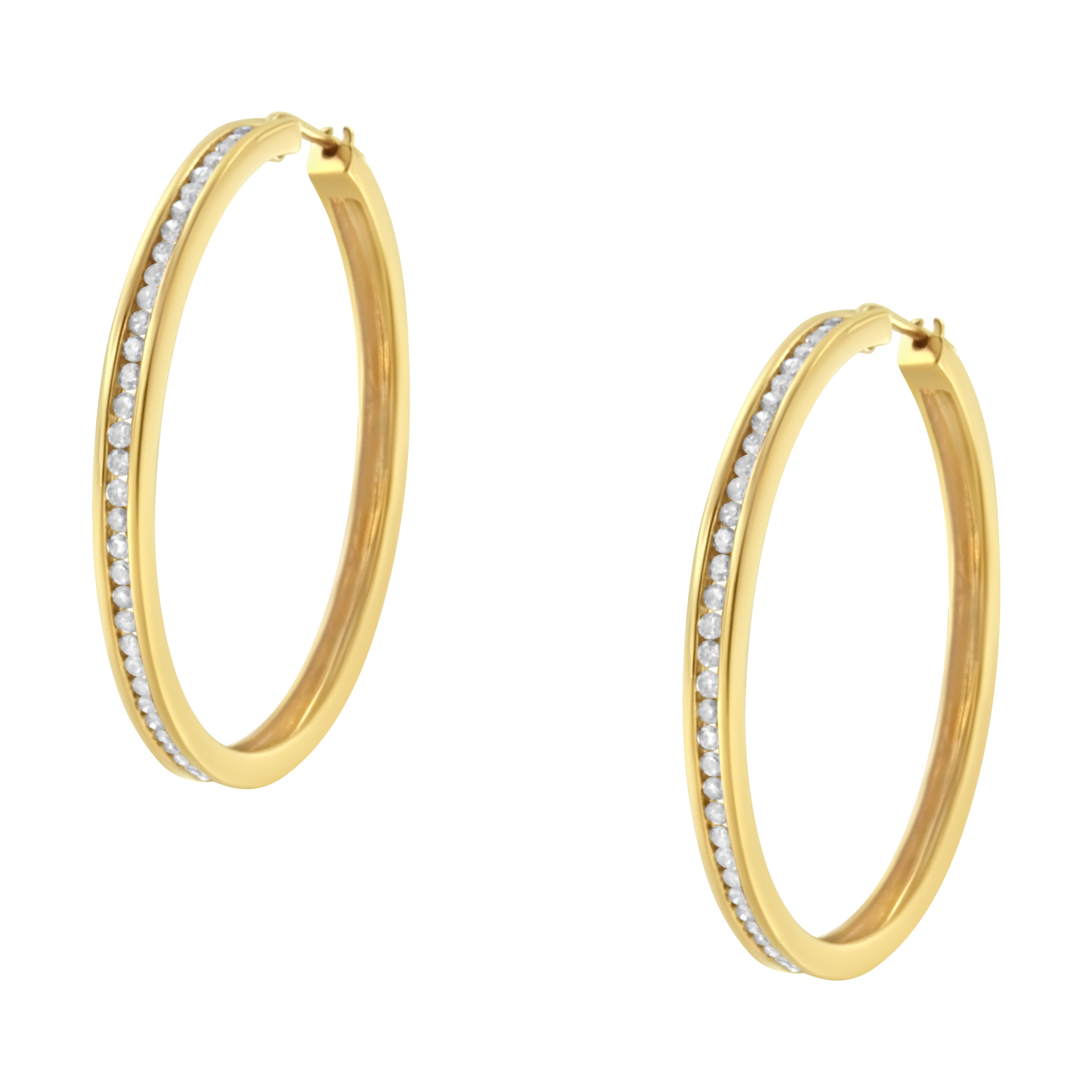 14K Yellow Gold 1.0 Cttw Round Brilliant Cut Diamond Channel Set Circle Hoop Earrings I-J Color, I1-I2 Clarity on sale at MyriadMart