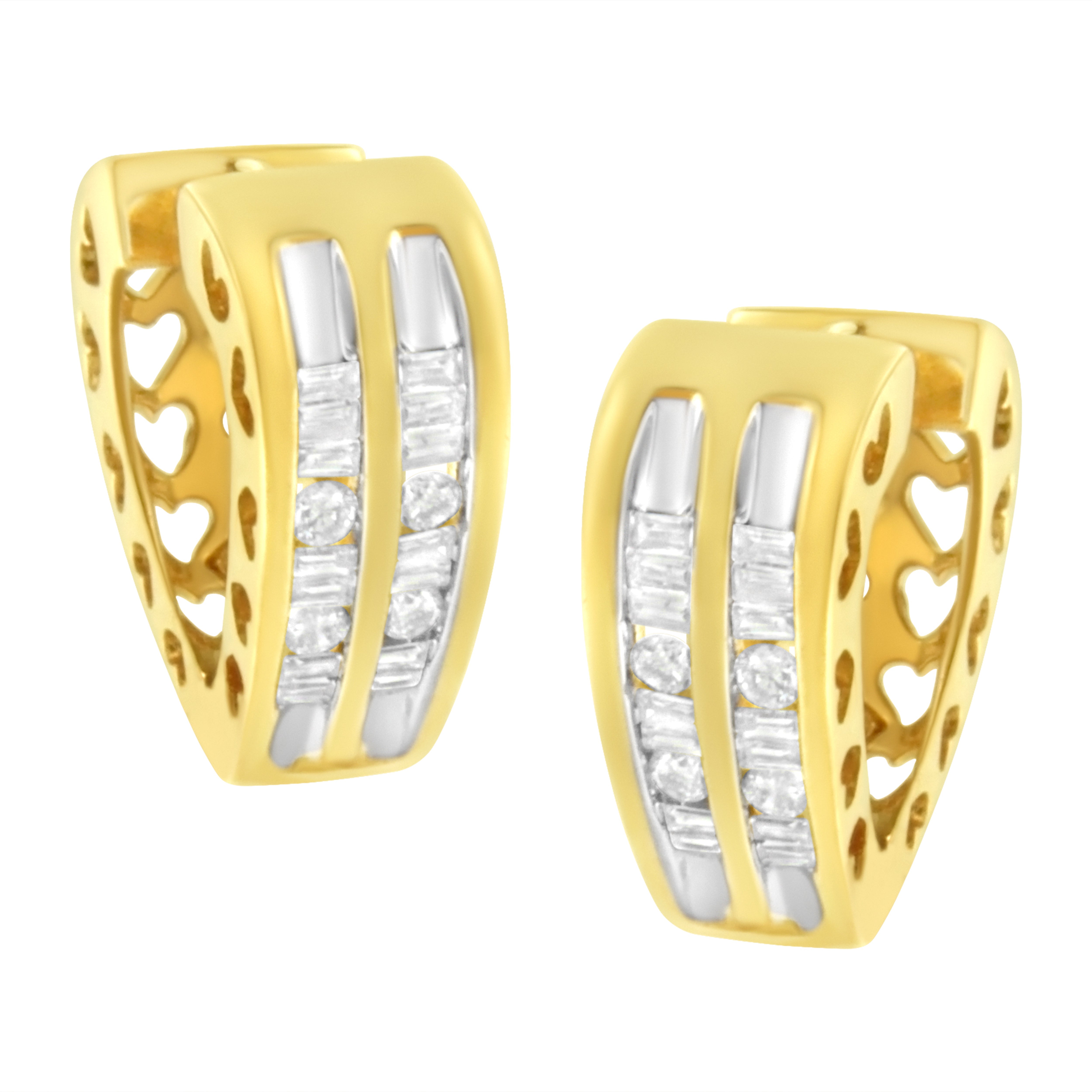 10K Yellow Gold 1/2 cttw Diamond Huggy Heart Hoop Earrings I-J Clarity, I2-I3 Color on sale at MyriadMart