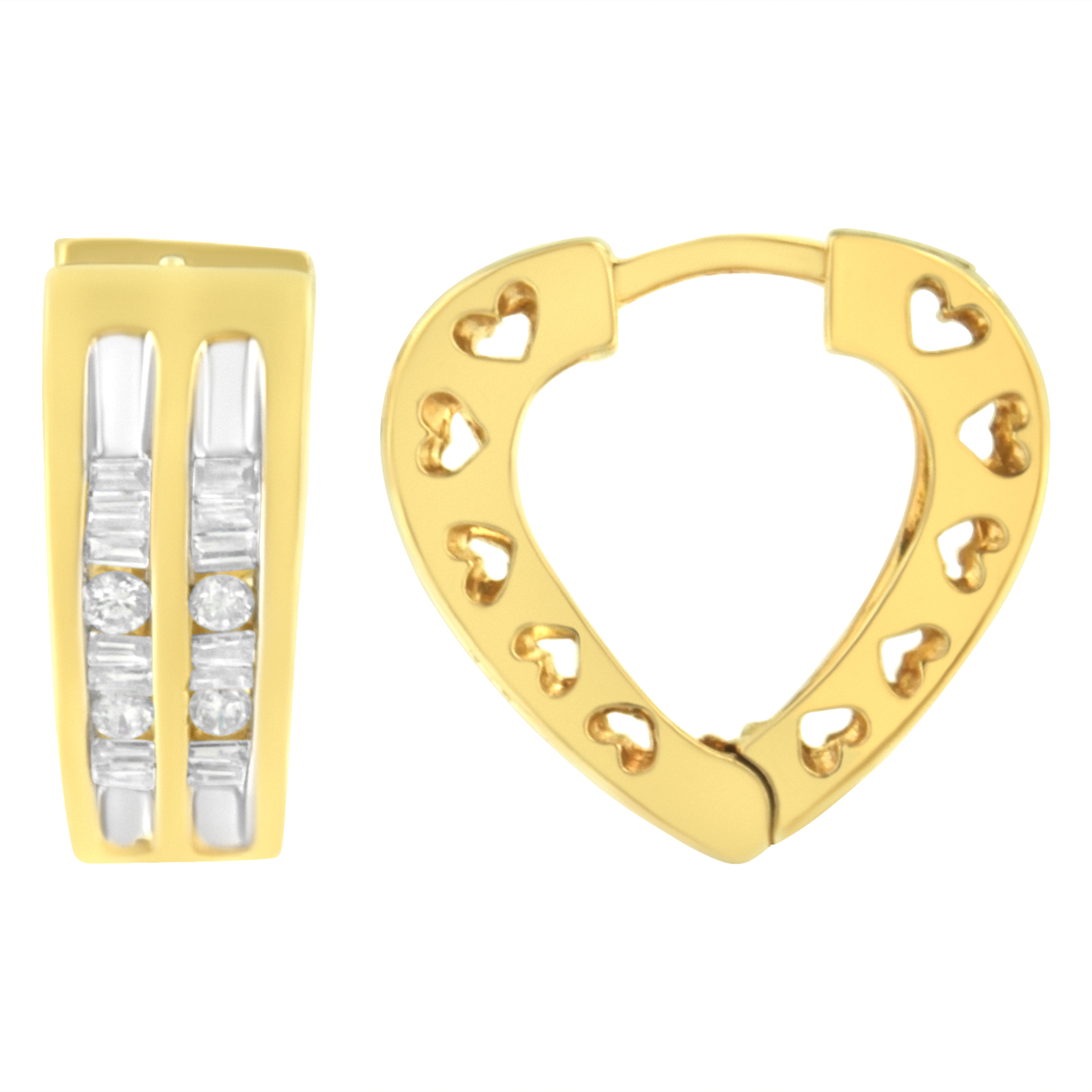 10K Yellow Gold 1/2 cttw Diamond Huggy Heart Hoop Earrings I-J Clarity, I2-I3 Color on sale at MyriadMart