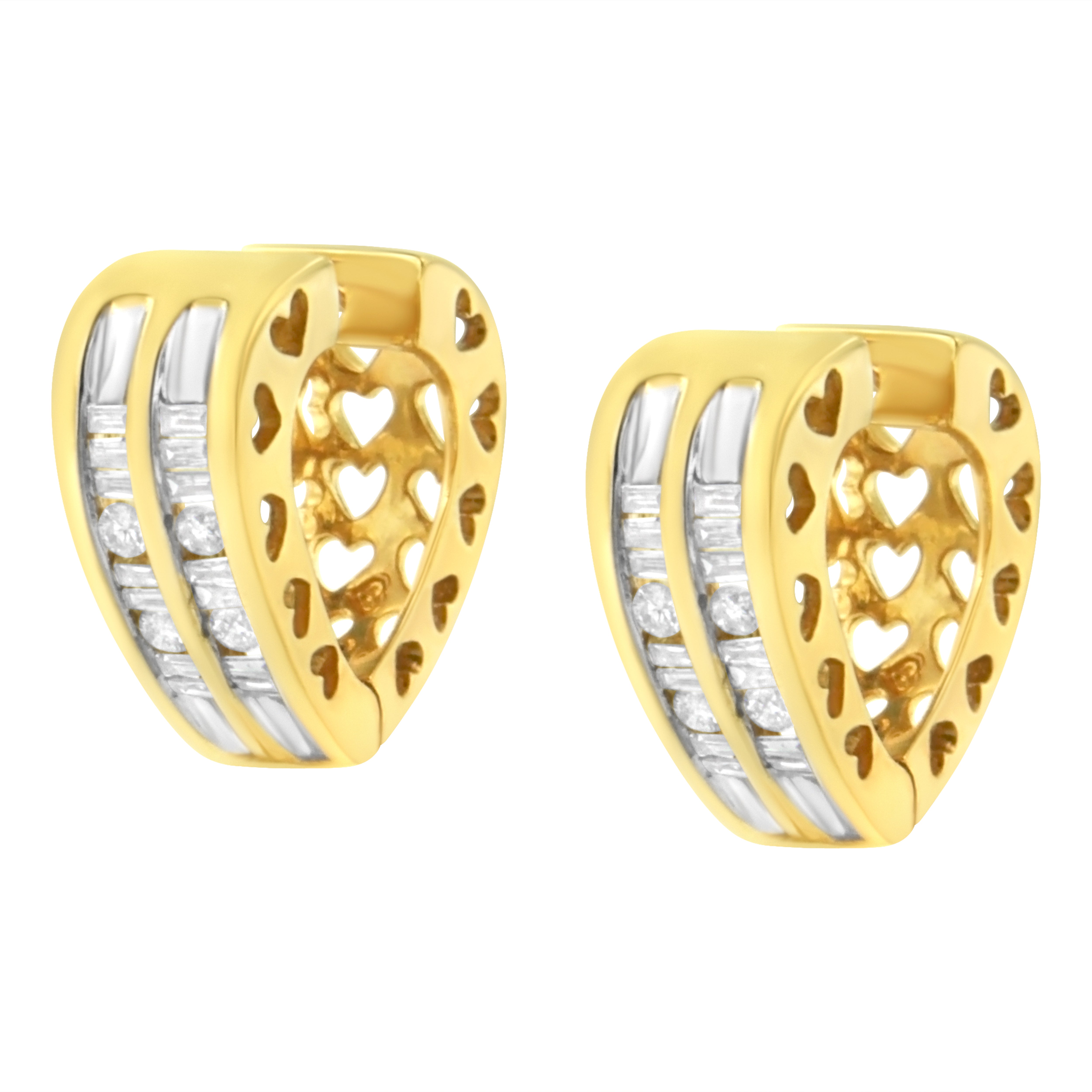 10K Yellow Gold 1/2 cttw Diamond Huggy Heart Hoop Earrings I-J Clarity, I2-I3 Color on sale at MyriadMart