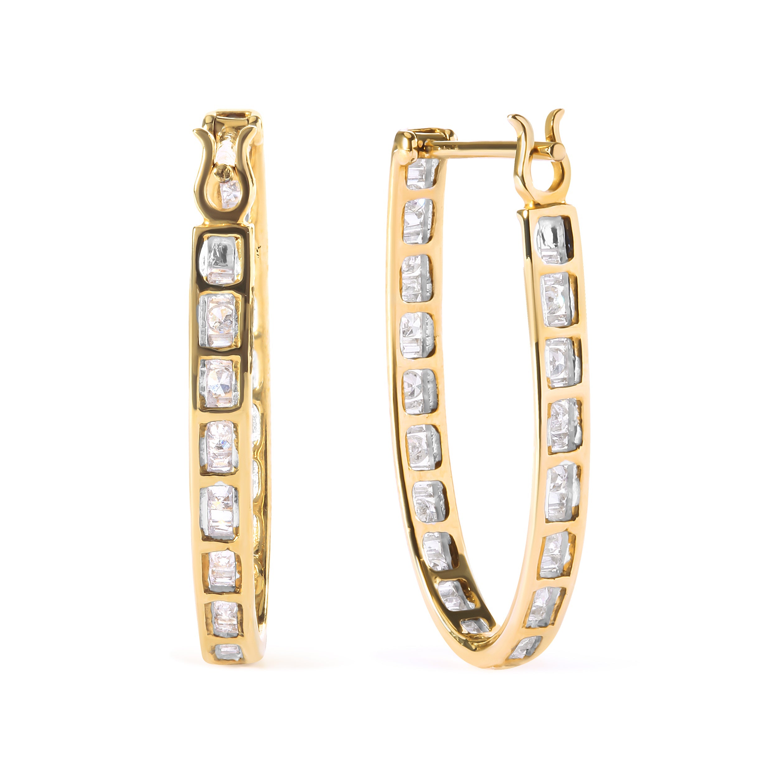 10K Yellow Gold 1.00 Cttw Round and Baguette-Cut Diamond U-Hoop Earrings H-I Color, SI2-I1 Clarity on sale at MyriadMart