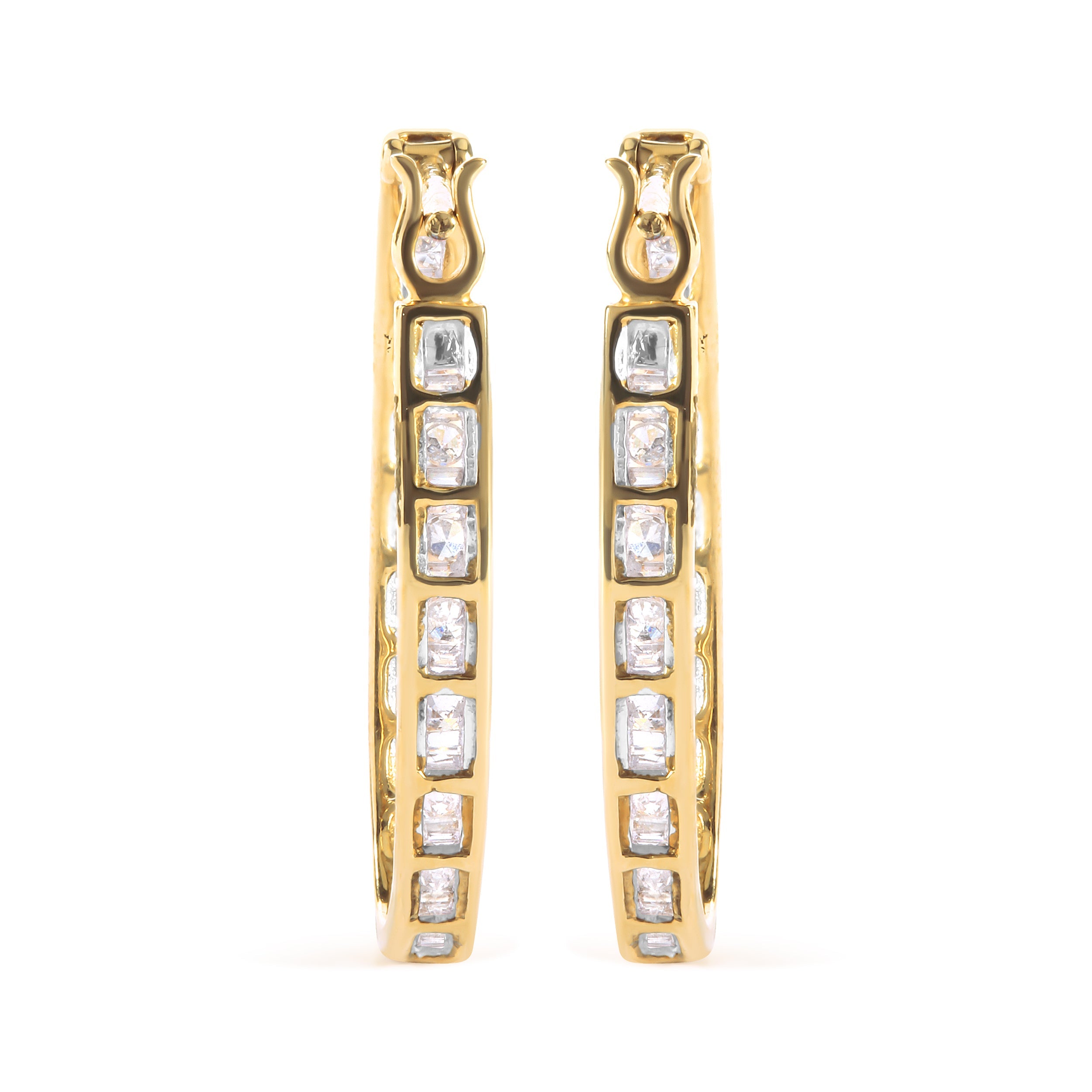 10K Yellow Gold 1.00 Cttw Round and Baguette-Cut Diamond U-Hoop Earrings H-I Color, SI2-I1 Clarity on sale at MyriadMart