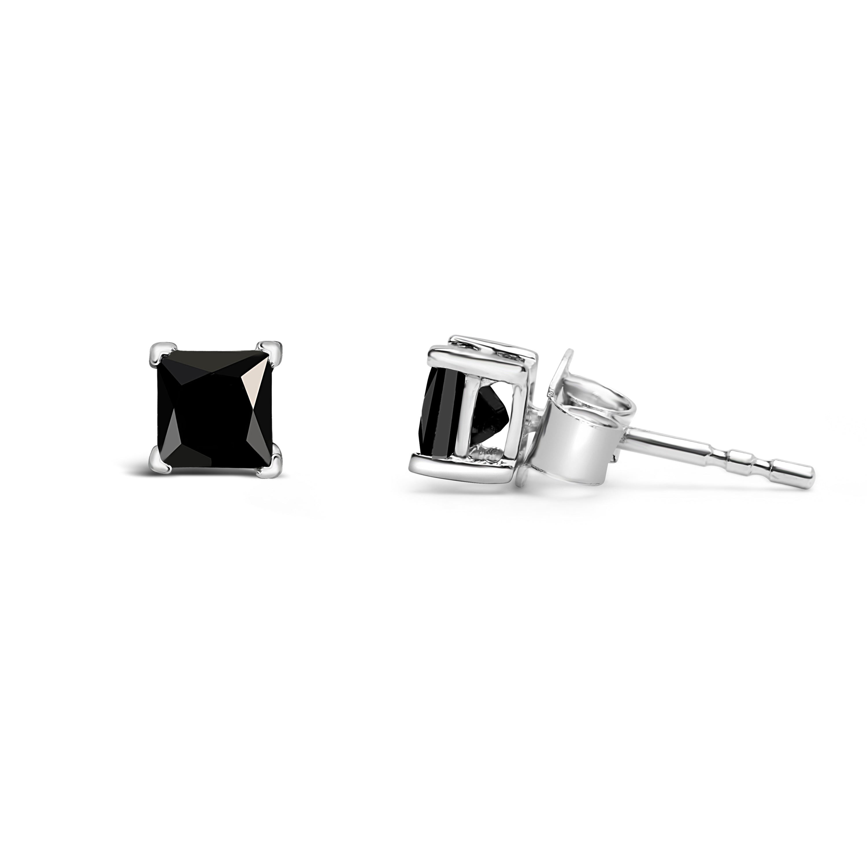 14K White Gold 1/2 Cttw Princess-Cut Treated Black Diamond Classic 4-Prong Stud Earrings with Push Backs Fancy Color-Enhanced, I2-I3 Clarity on sale at MyriadMart
