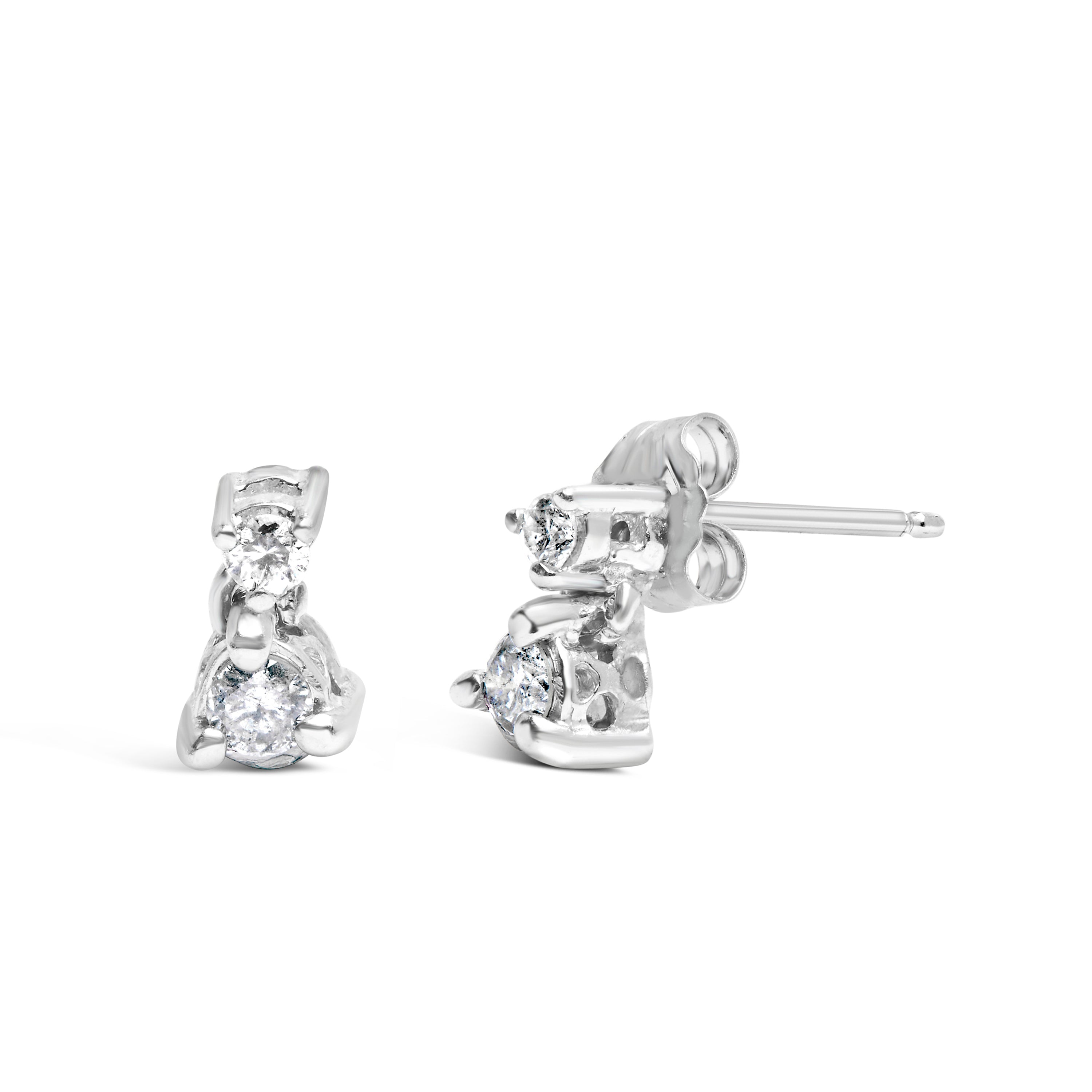 14K White Gold 1/4 Cttw Double Diamond Drop and Dangle Stud Earrings H-I Color, SI1-SI2 Clarity on sale at MyriadMart