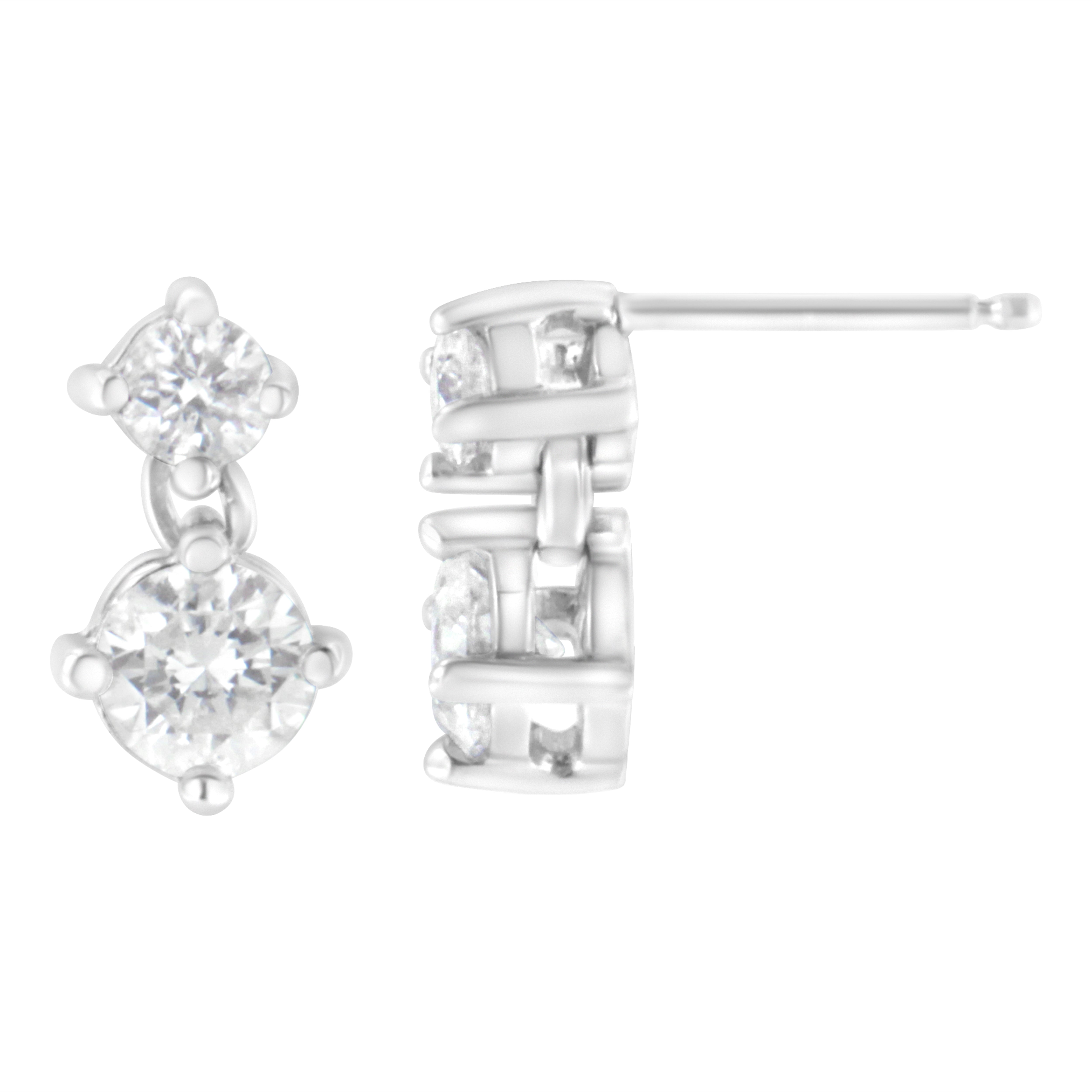 14K White Gold 1 cttw Double Diamond Stud Earrings H-I Clarity, SI2-I1 Color on sale at MyriadMart