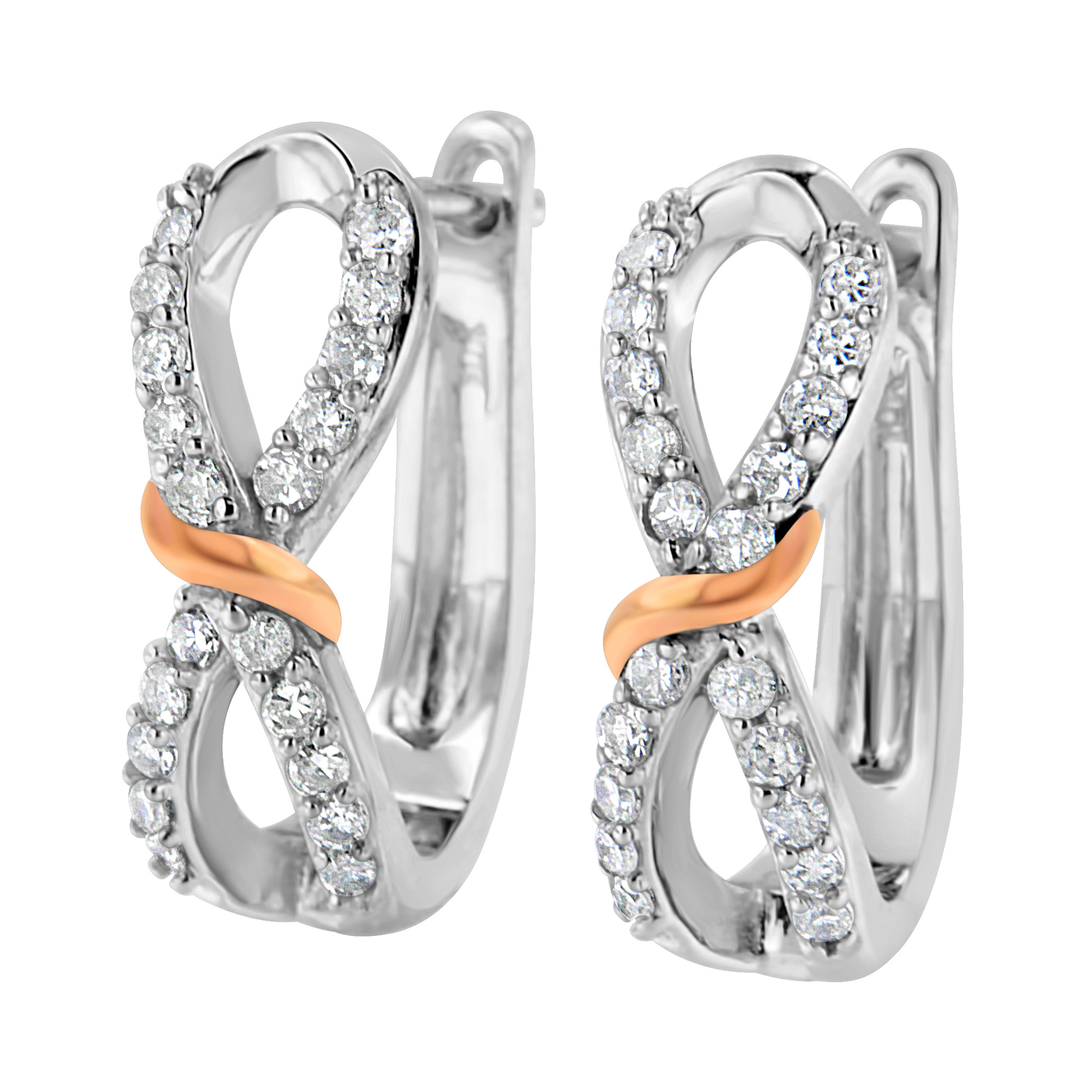 10K White and Rose Gold 1/3 Cttw Diamond Infinite and Ribbon Hoop Earrings H-I Color, I1-I2 Clarity on sale at MyriadMart