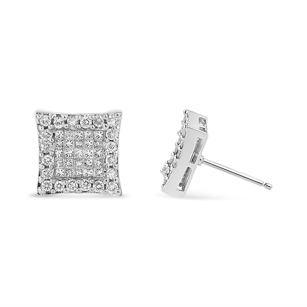 14K White Gold 1.00 Cttw Princess And Round-Cut Diamond Square Stud Earrings G-H Color, SI1-SI2 Clarity on sale at MyriadMart