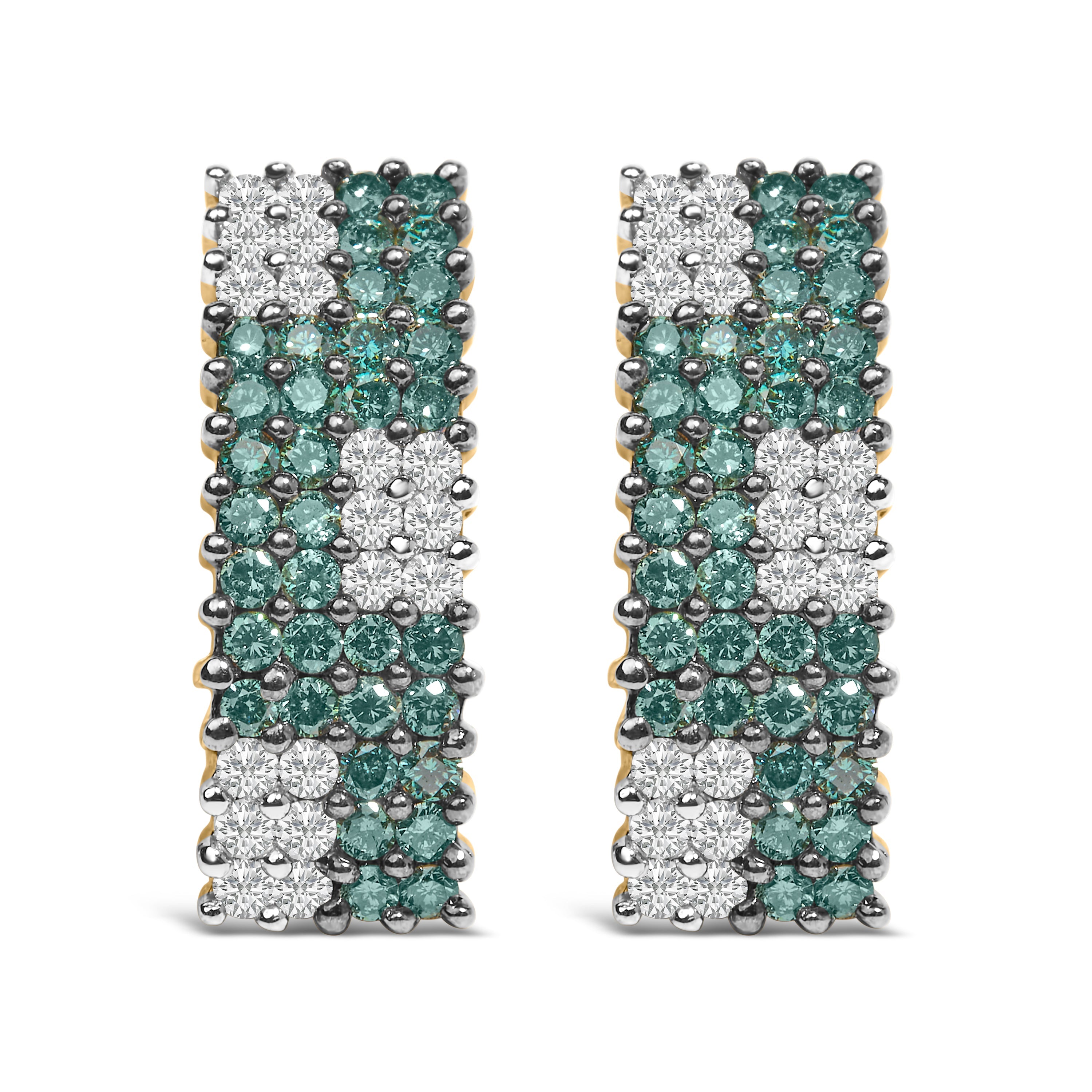 14K Yellow Gold 2 cttw White and Treated Blue Diamond Earrings H-I, SI1-SI2 on sale at MyriadMart