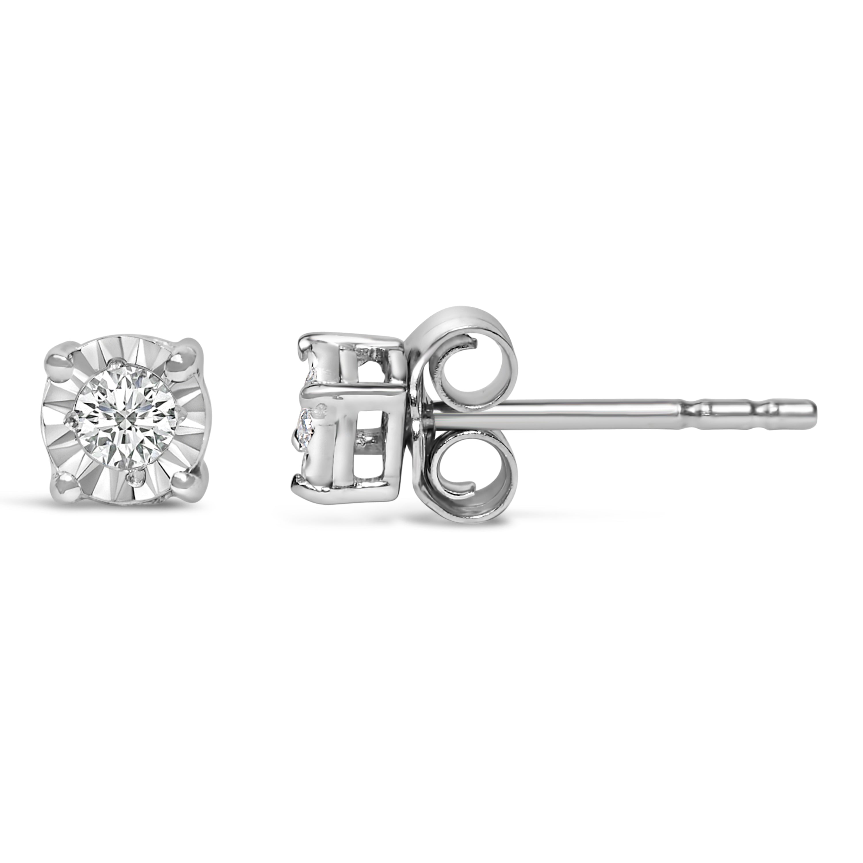 .925 Sterling Silver 1/10 Cttw Round Brilliant-Cut Lab Grown Diamond Miracle-Set Stud Earrings F-G Color, VS1-VS2 Clarity on sale at MyriadMart