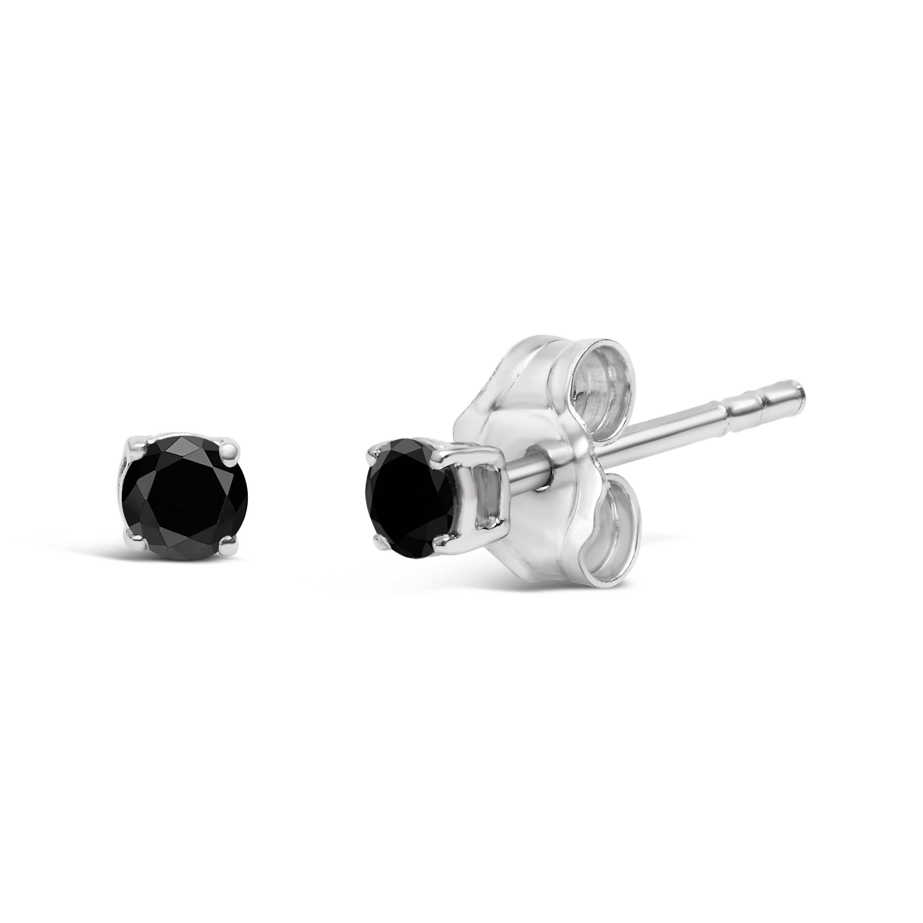 .925 Sterling Silver 1/2 Cttw Black Diamond Solitaire Stud Earrings on sale at MyriadMart