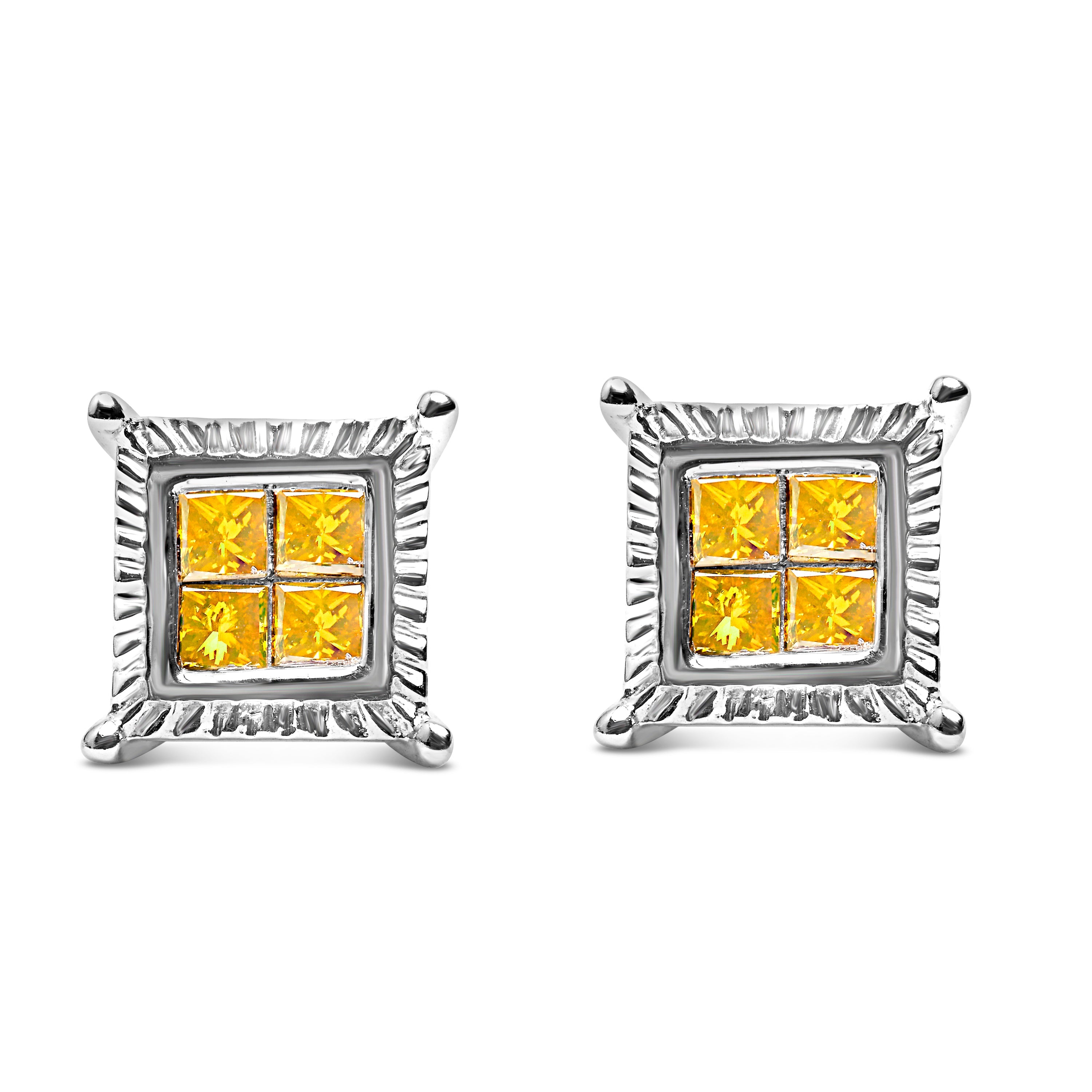 .925 Sterling Silver 1/2 Cttw Yellow Princess Diamond Quad Stud Earring on sale at MyriadMart