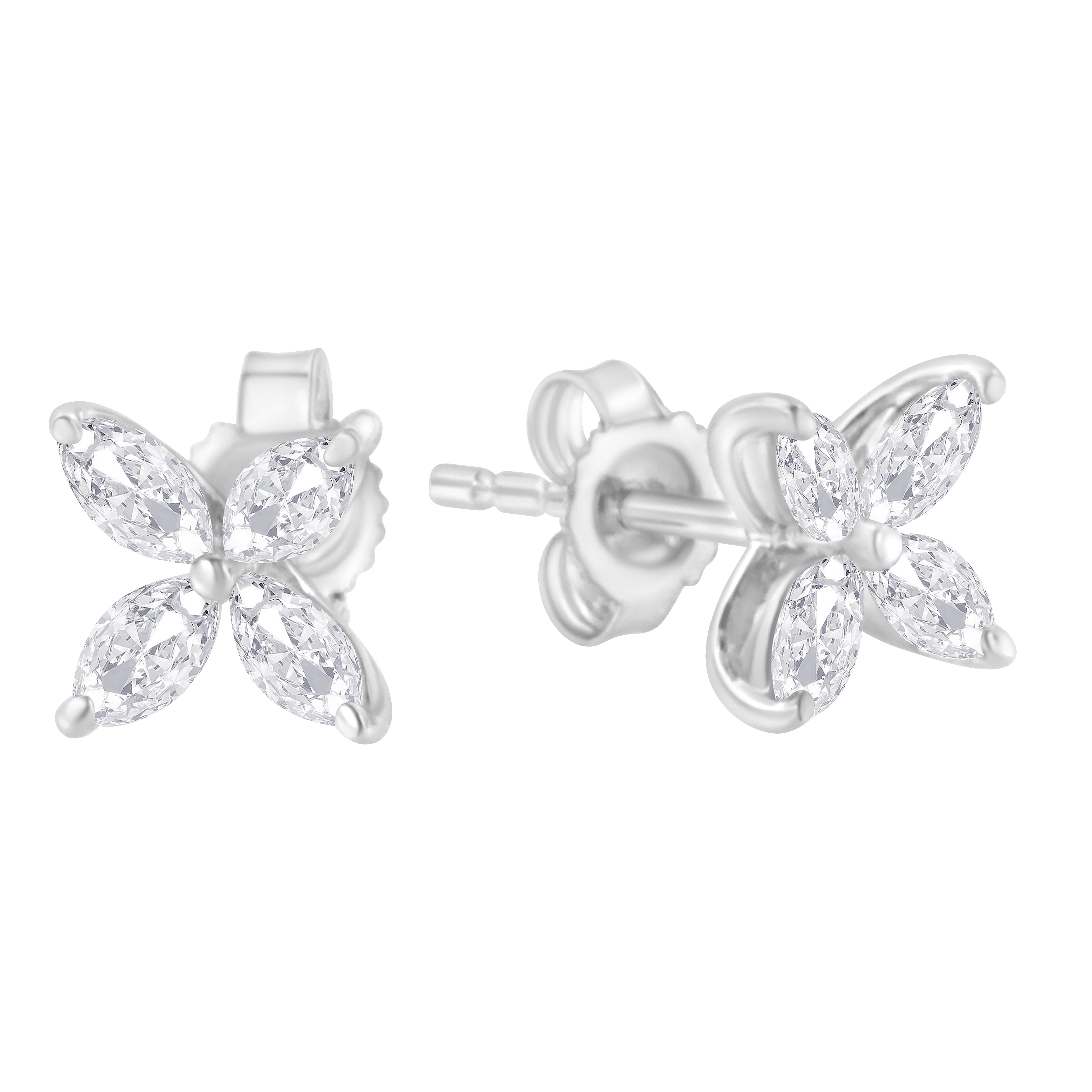 14K White Gold 1/2 Cttw Marquise Diamond 8 Stone Floral Leaf Stud Earrings H-I Color, SI1-SI2 Clarity on sale at MyriadMart