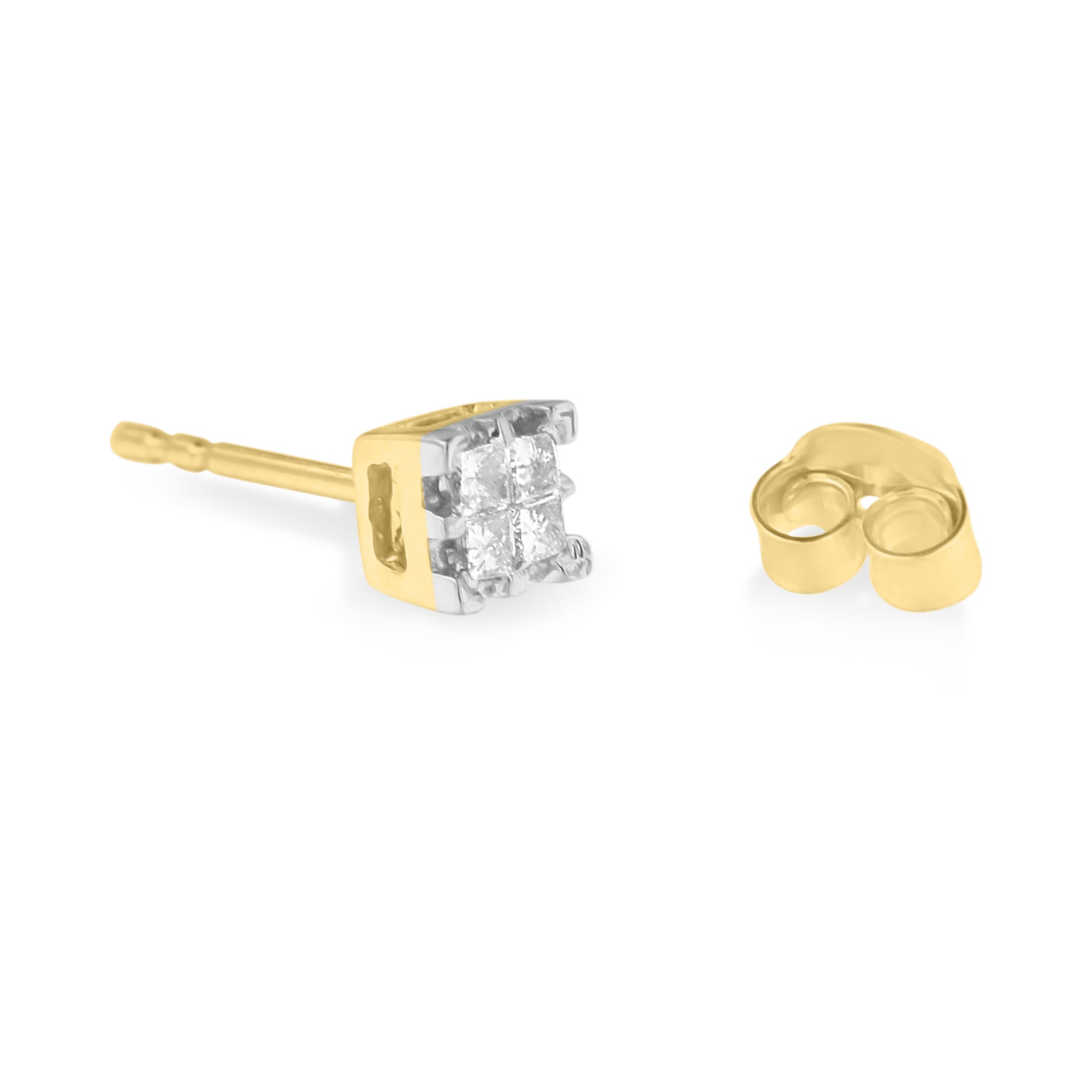 10k Yellow Gold Princess Diamond Quad Stud Earrings 1/4 cttw, J-K Color, I2-I3 Clarity on sale at MyriadMart