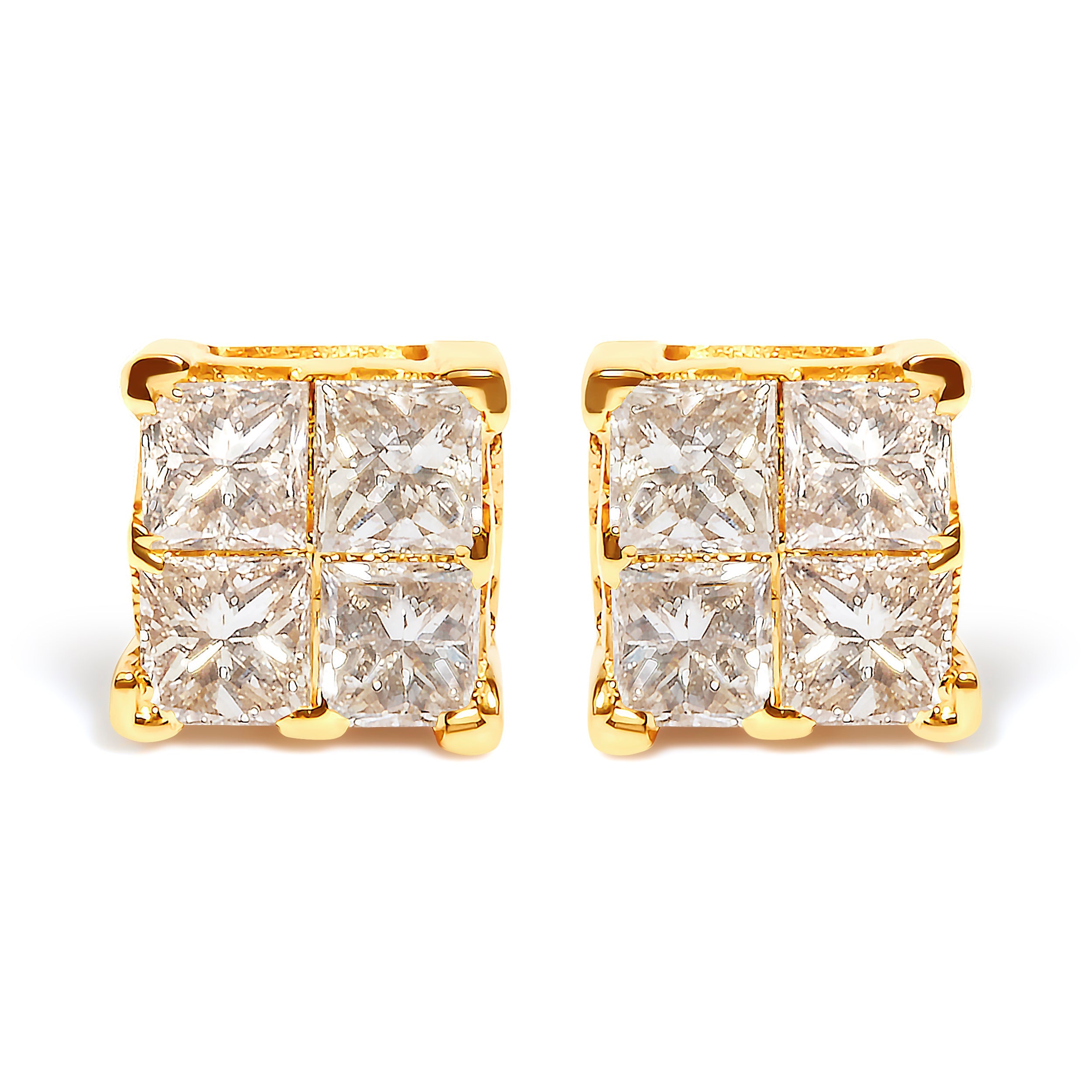 10K Yellow Gold 3/4 Cttw Invisible Set Princess-Cut Diamond Composite Square Stud Earrings I-J Color, I2-I3 Clarity on sale at MyriadMart