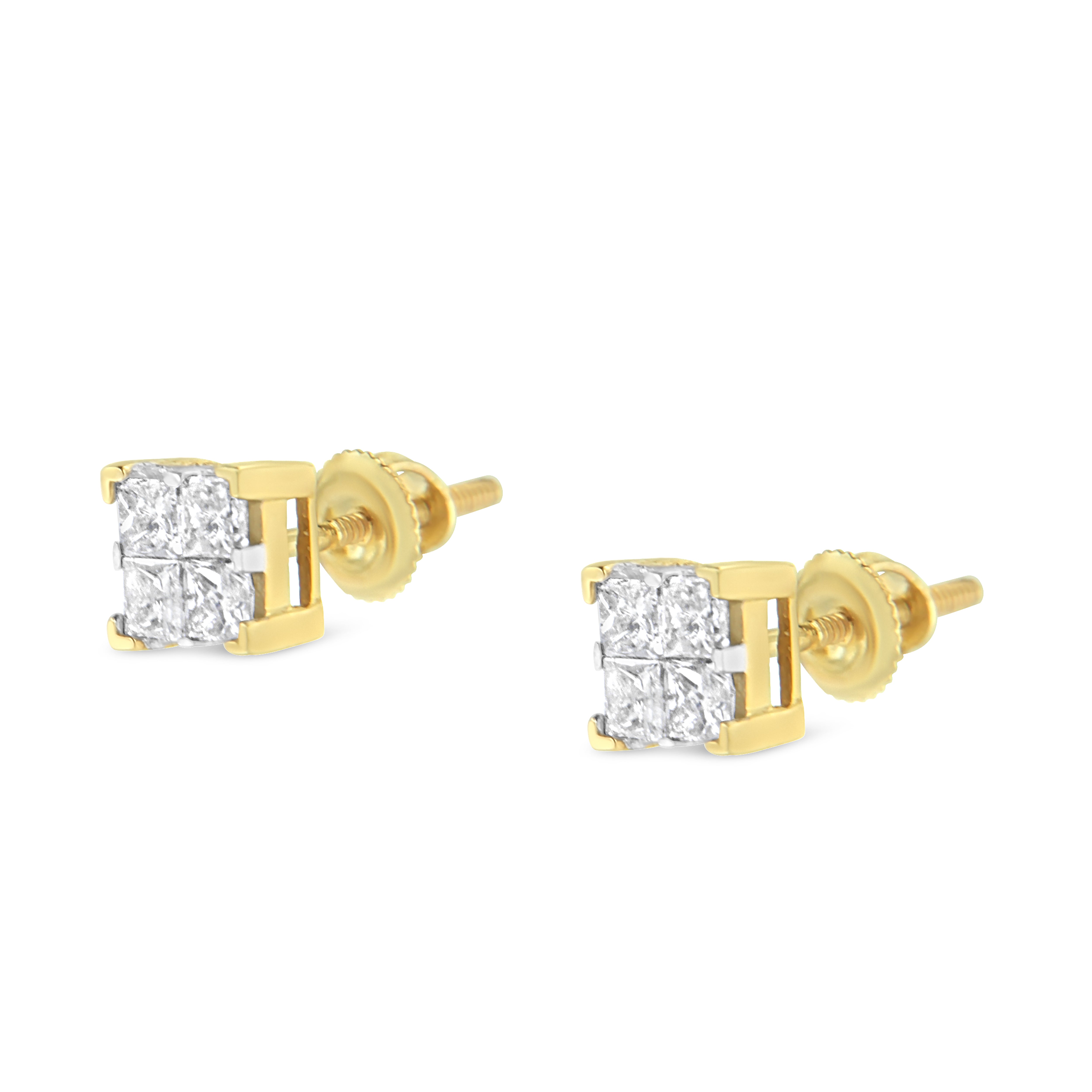 10K Yellow Gold 3/4 Cttw Invisible Set Princess-Cut Diamond Composite Square Stud Earrings I-J Color, I2-I3 Clarity on sale at MyriadMart