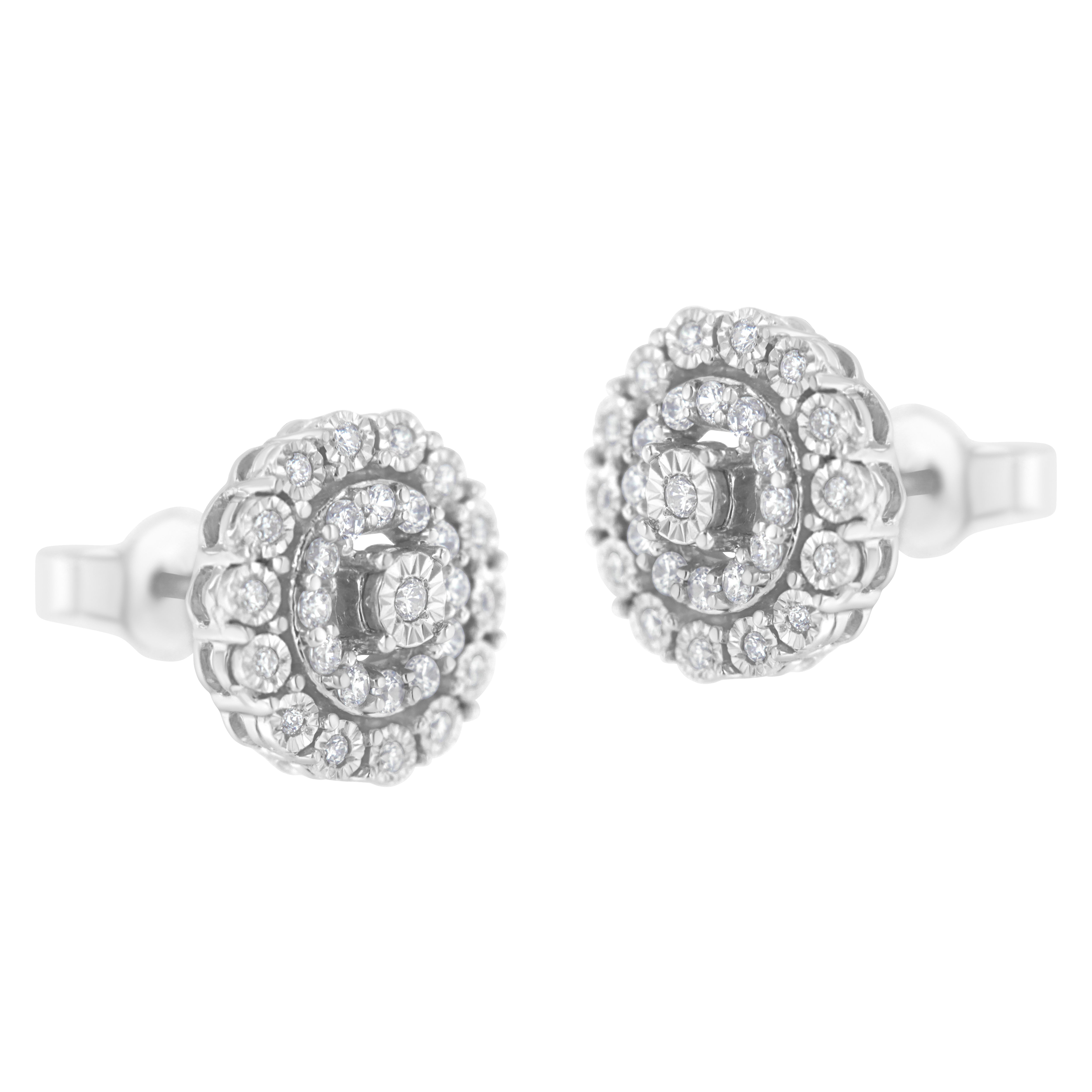 10KT White Gold 1/2 cttw Double Halo Brilliant Round-Cut Diamond Stud Earrings I-J Clarity, I2-I3 Color on sale at MyriadMart
