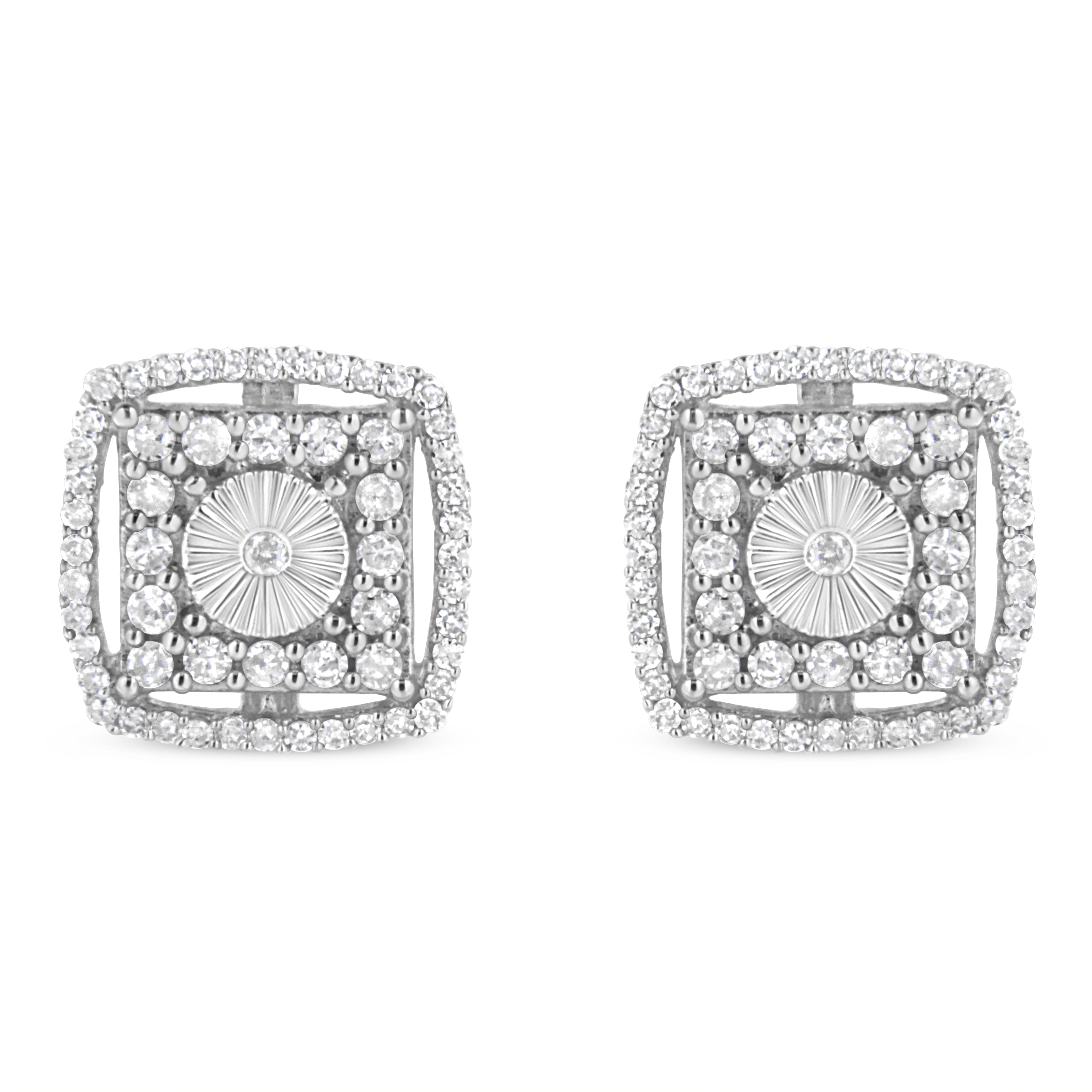 .925 Sterling Silver 1.0 Cttw Round Diamond Double Halo and Disc Stud Earring I-J Color, I2-I3 Clarity on sale at MyriadMart