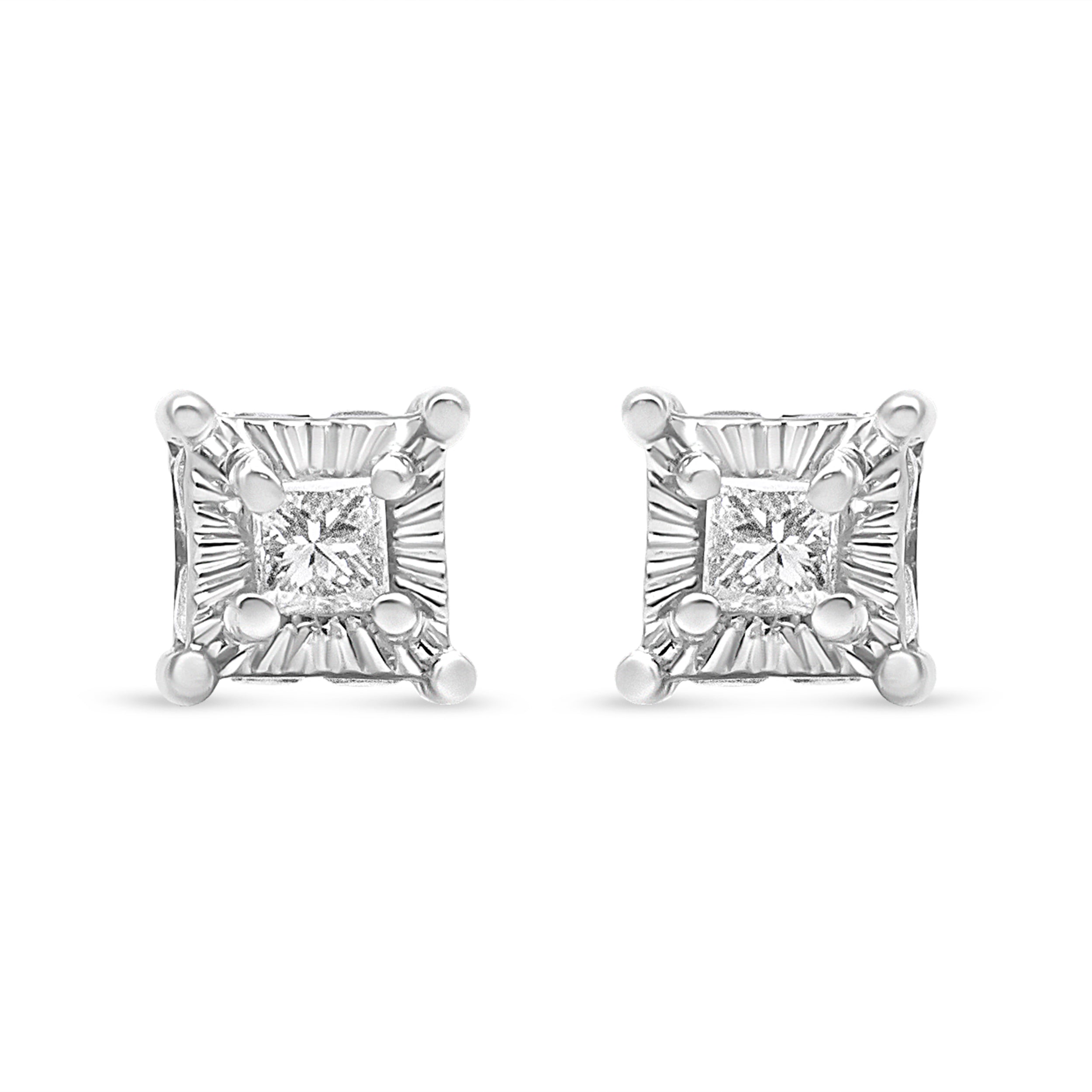 .925 Sterling Silver 1/4 Cttw Miracle Set Princess-Cut Diamond Solitaire Stud Earrings with Hidden Halo I-J Color, SI2-I1 Clarity on sale at MyriadMart