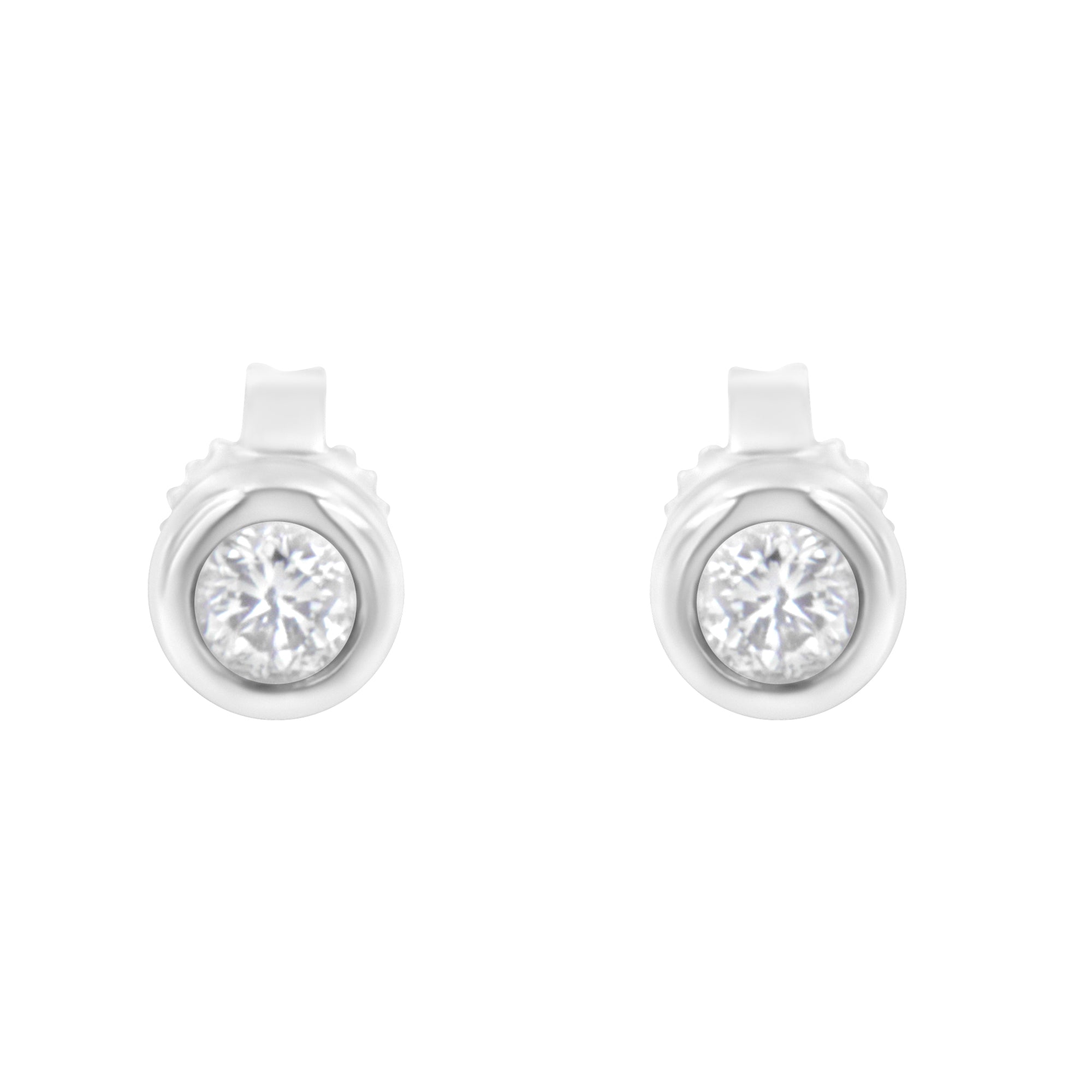 10K White Gold 1/4 Cttw Round Brilliant-Cut Near Colorless Diamond Bezel-Set Stud Earrings H-I Color, I1-I2 Clarity on sale at MyriadMart