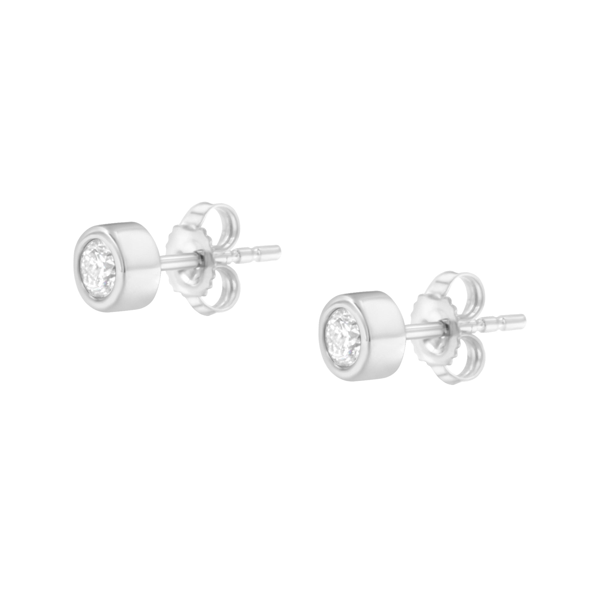 10K White Gold 1/4 Cttw Round Brilliant-Cut Near Colorless Diamond Bezel-Set Stud Earrings H-I Color, I1-I2 Clarity on sale at MyriadMart
