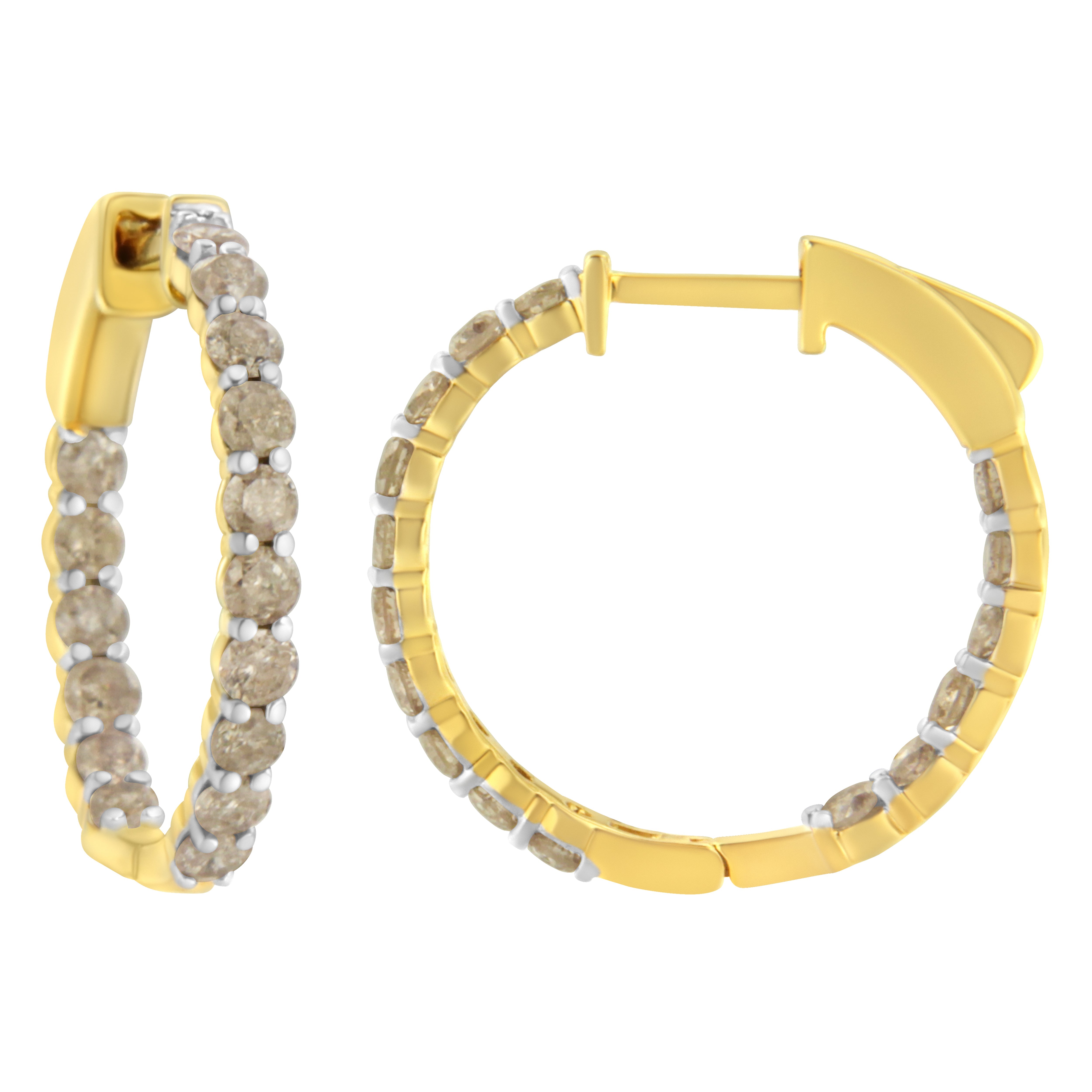 10K Yellow Gold Plated Sterling Silver Diamond Hoop Earrings 2 cttw, K-L Color, I2-I3 Clarity on sale at MyriadMart