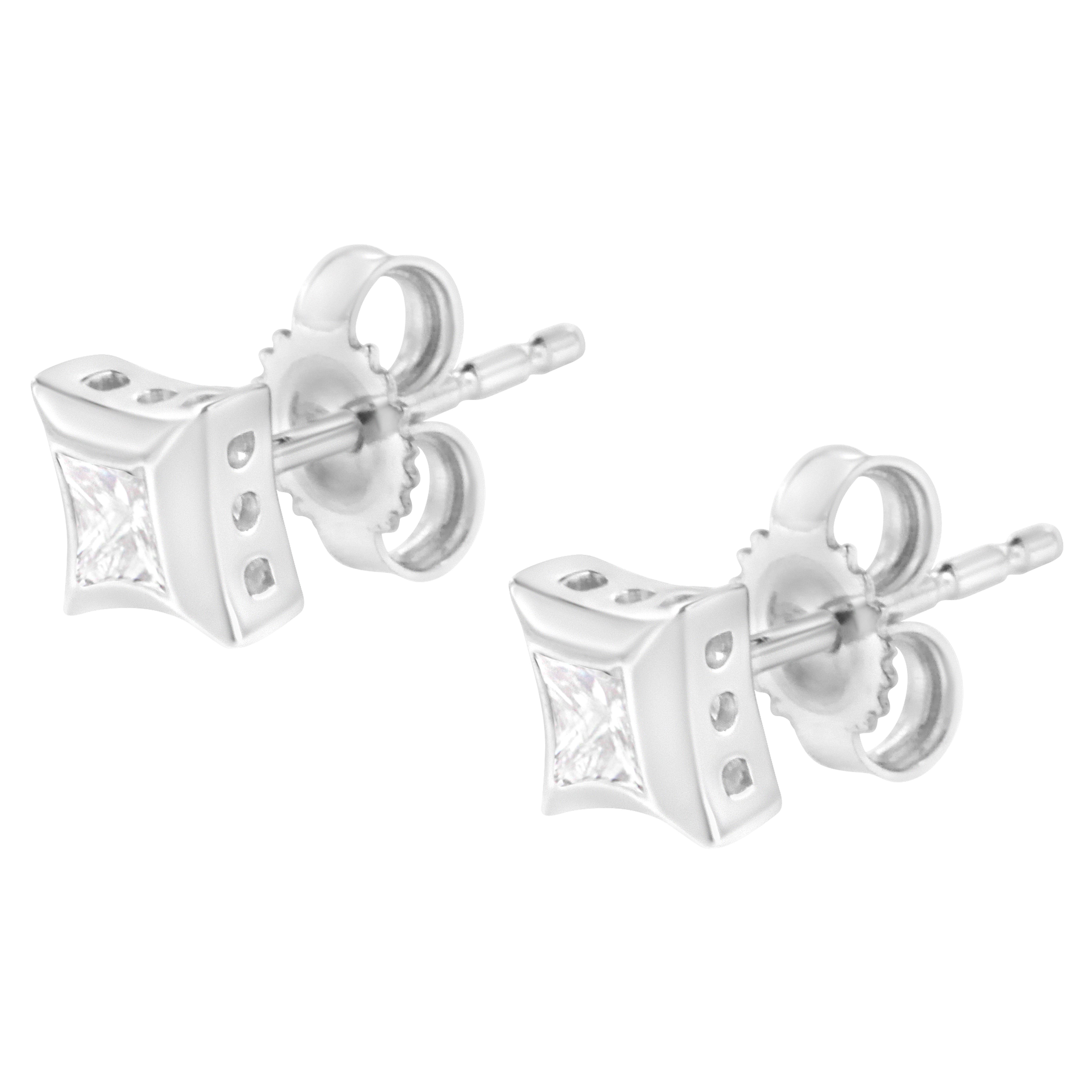 10K White Gold 1/3 Cttw Invisible Set Style Princess-Cut Diamond Stud Earrings H-I Color, SI2-I1 Clarity on sale at MyriadMart