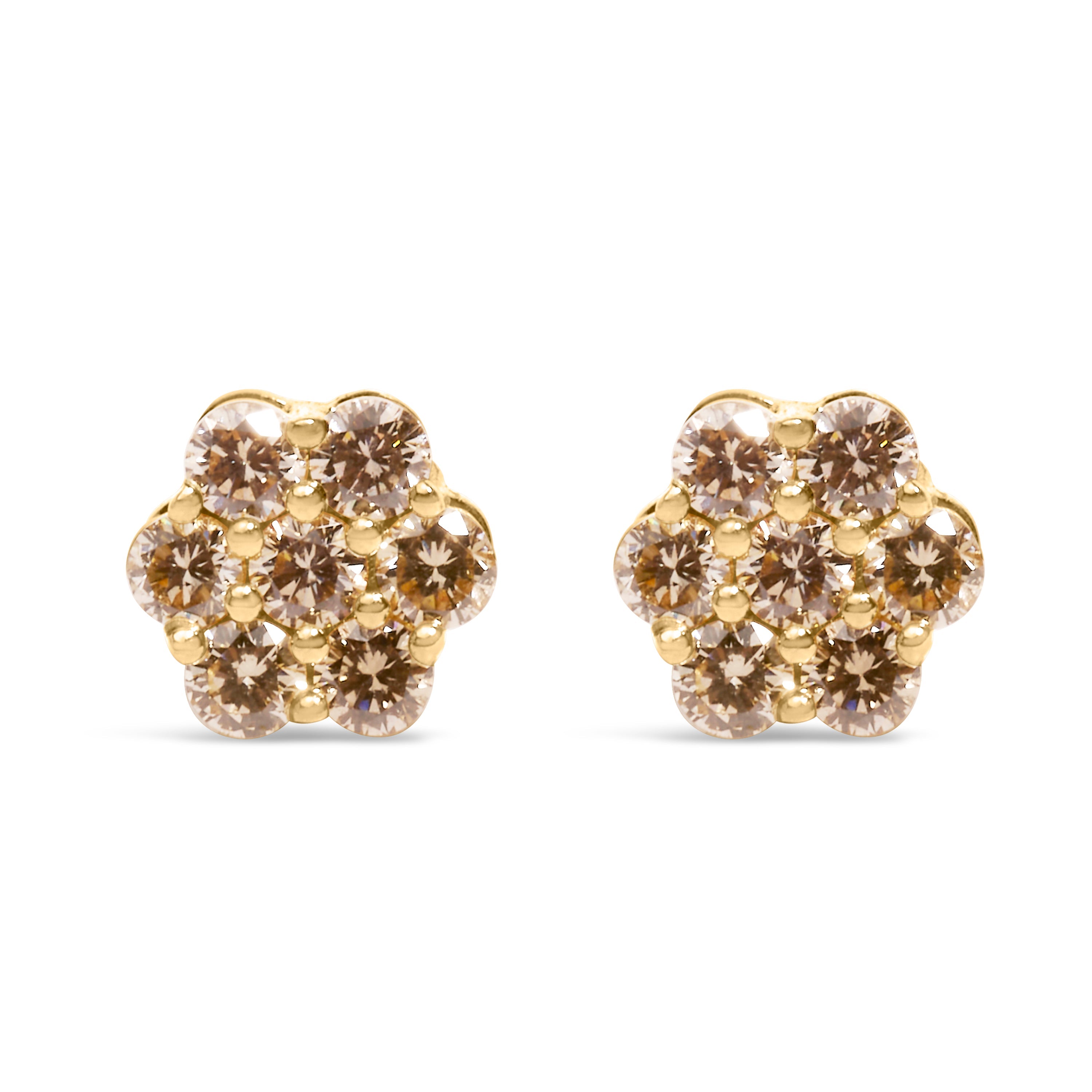 14K Yellow Gold 1.0 Cttw Diamond Floral Stud Earrings J-K Color, VS2-SI1 Clarity on sale at MyriadMart