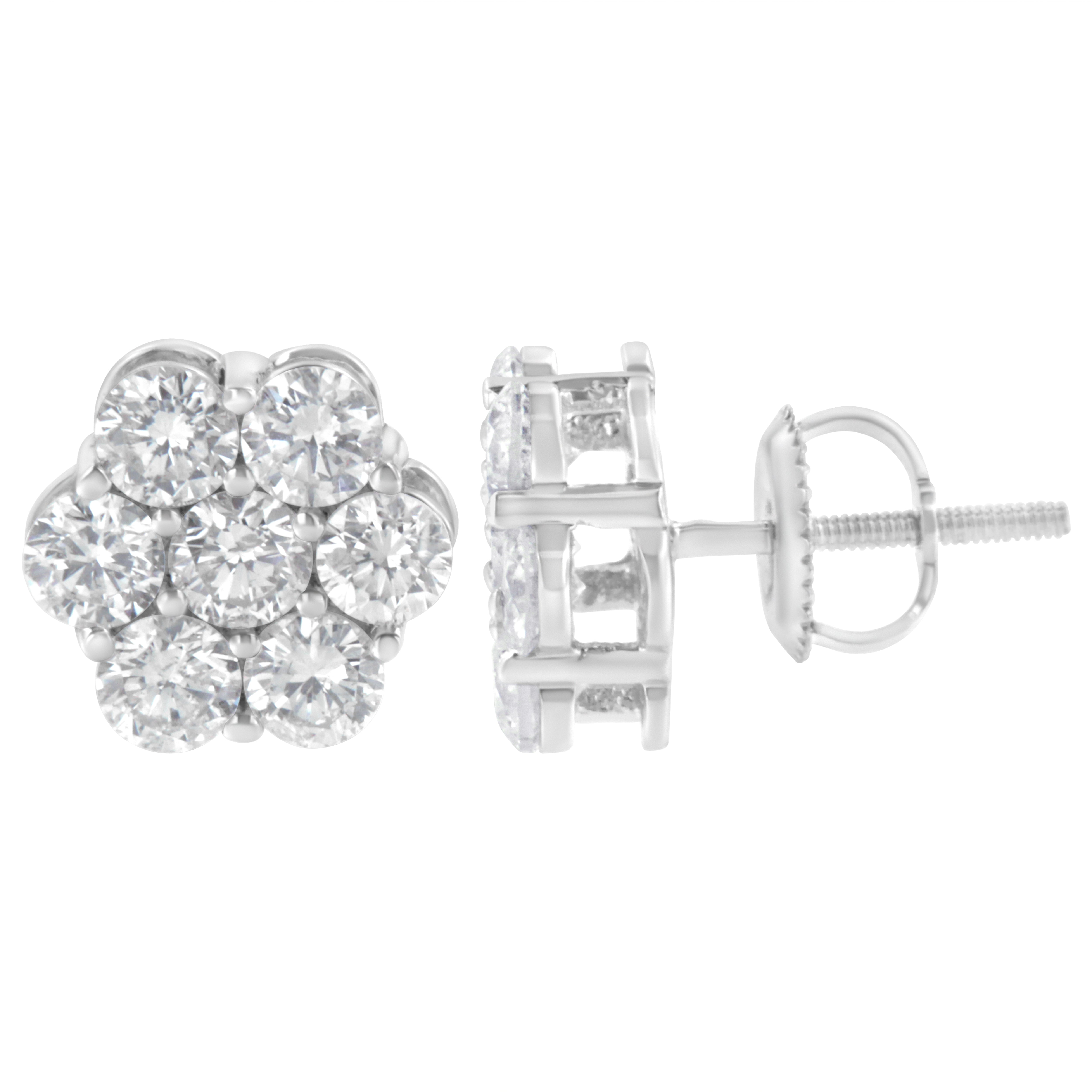 Sterling Silver 2 cttw Floral Composite 7 Stone Diamond Stud Earring I-J, I1-I2 on sale at MyriadMart