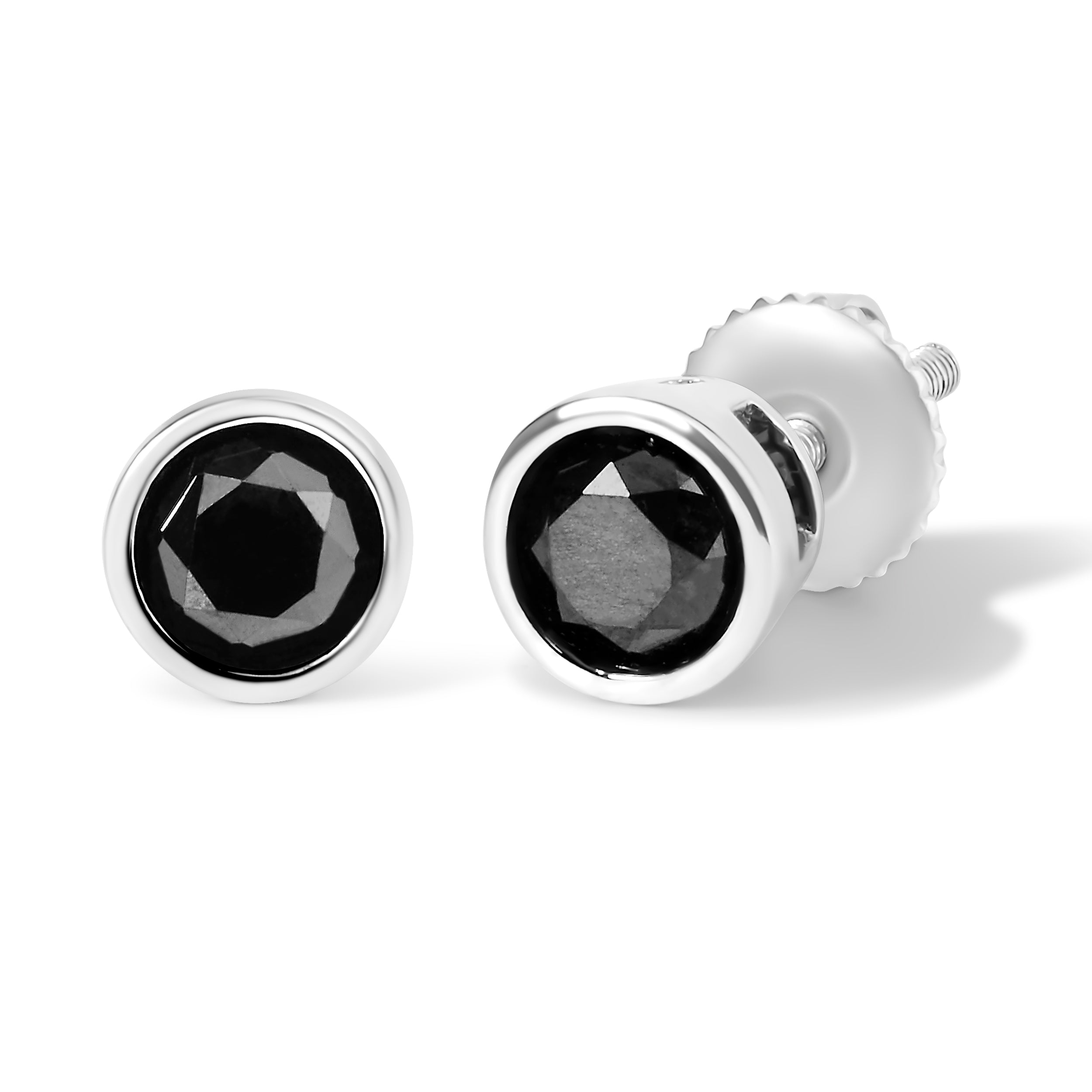 .925 Sterling Silver 4.00 Cttw Round Brilliant-Cut Black Diamond Bezel-Set Stud Earrings with Screw Backs Fancy Color-Enhanced, I2-I3 Clarity on sale at MyriadMart