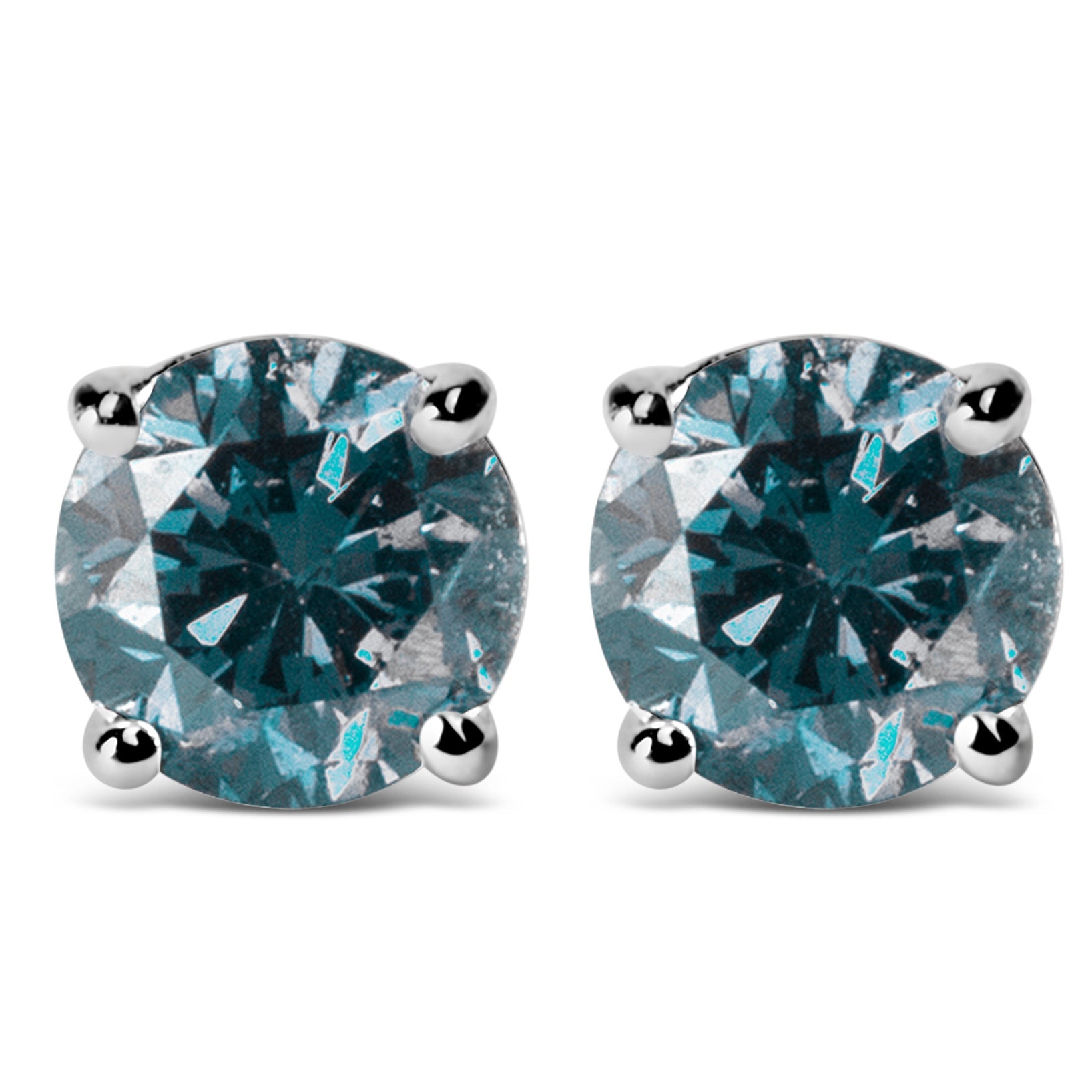 14K White Gold 1/2 Cttw Round Brilliant Cut Lab Grown Blue Diamond 4-Prong Classic Solitaire Stud Earrings Blue Color, VVS2-VS1 Clarity on sale at MyriadMart