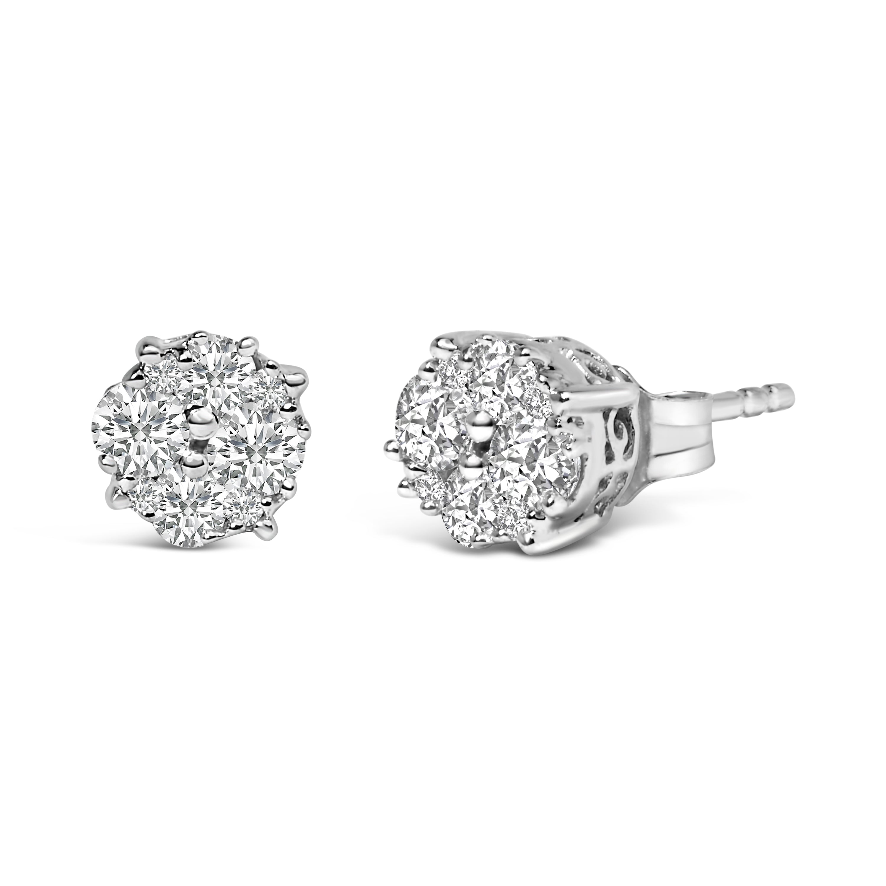 .925 Sterling Silver 1/2 cttw Prong Set Round-Cut Diamond Cluster Stud Earring I-J Color, I2-I3 Clarity on sale at MyriadMart