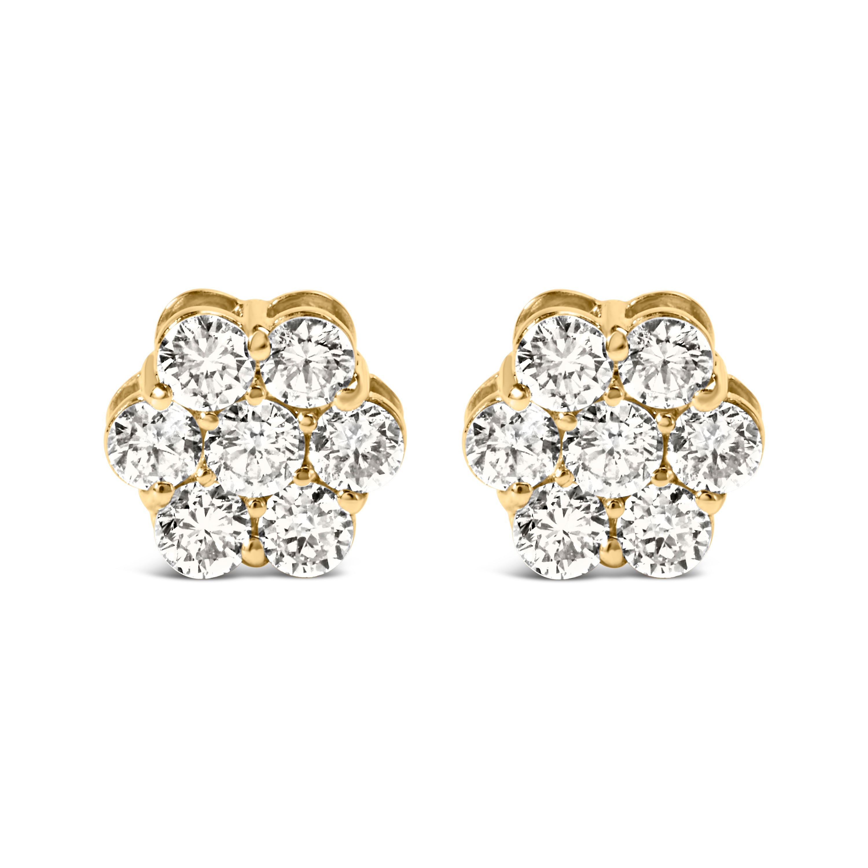 14K Yellow Gold 1 1/2 Cttw 7 Stone Floral Cluster Round Brilliant Cut Diamond Stud Earrings with Screw Backs I-J Color, SI1-SI2 Clarity on sale at MyriadMart
