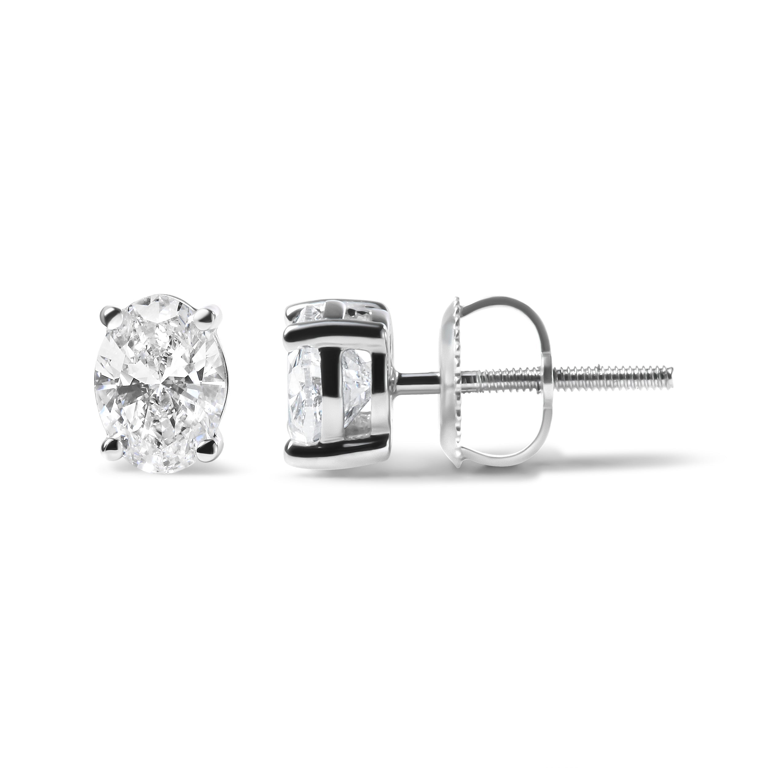 14K White Gold 2.0 Cttw Prong Set Lab Grown Oval Diamond Solitaire Stud Earring F-G Color, VS1-VS2 Clarity on sale at MyriadMart