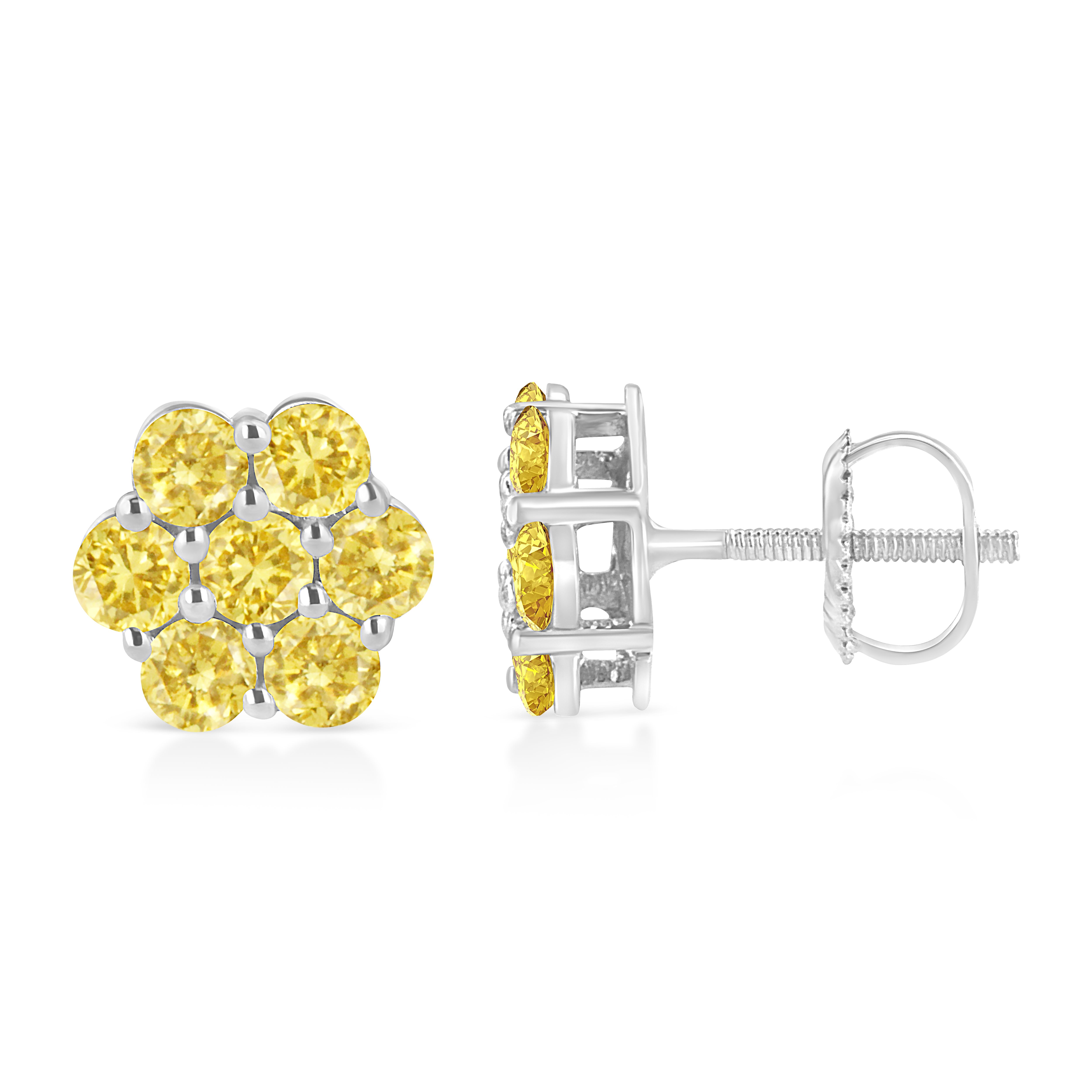 .925 Sterling Silver 1/4 Cttw Treated Yellow Diamond Floral Stud Earrings Yellow Color, I1-I2 Clarity on sale at MyriadMart