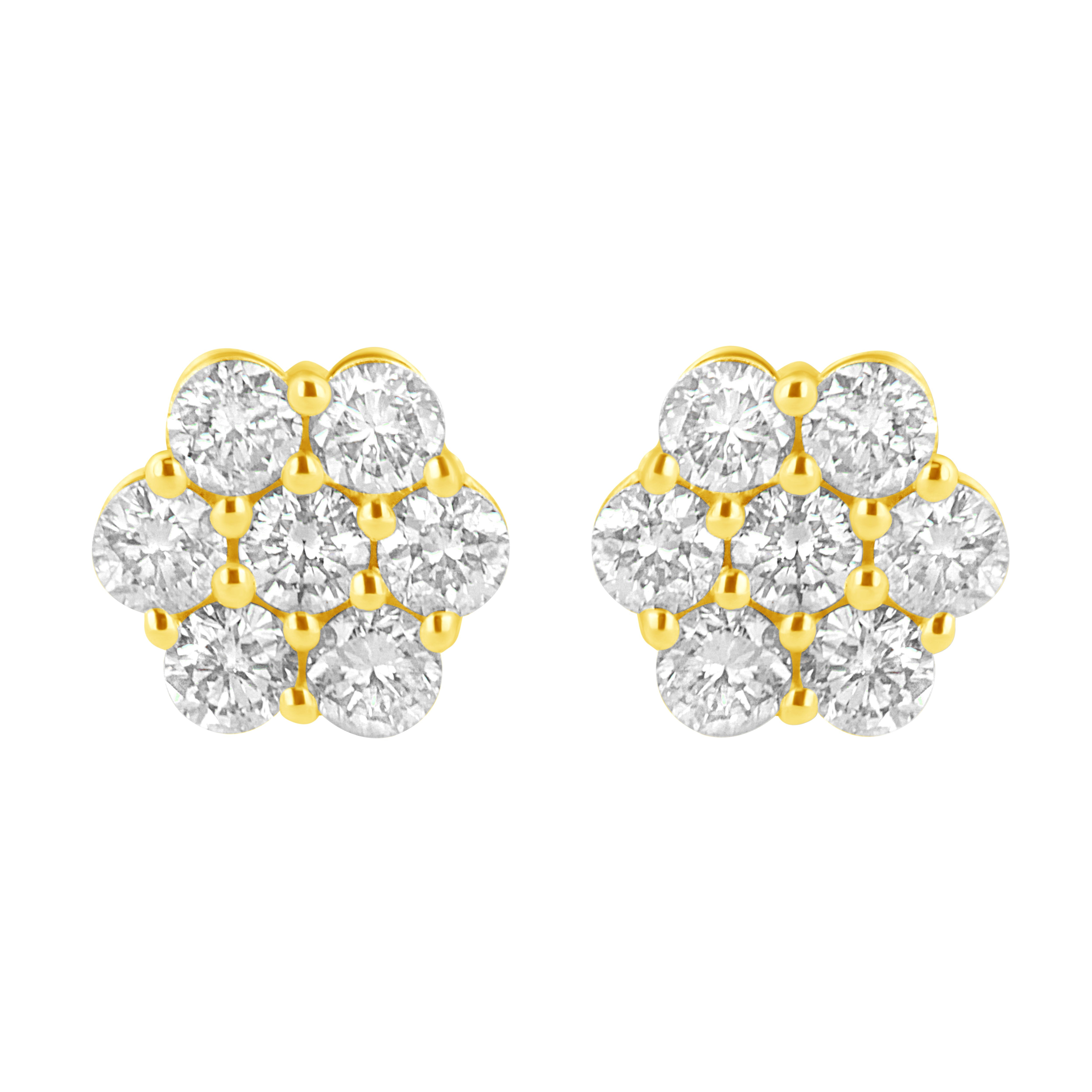 14K Yellow Gold 1.0 Cttw Diamond Flower Earring J-K Color, I1-I2 Clarity on sale at MyriadMart