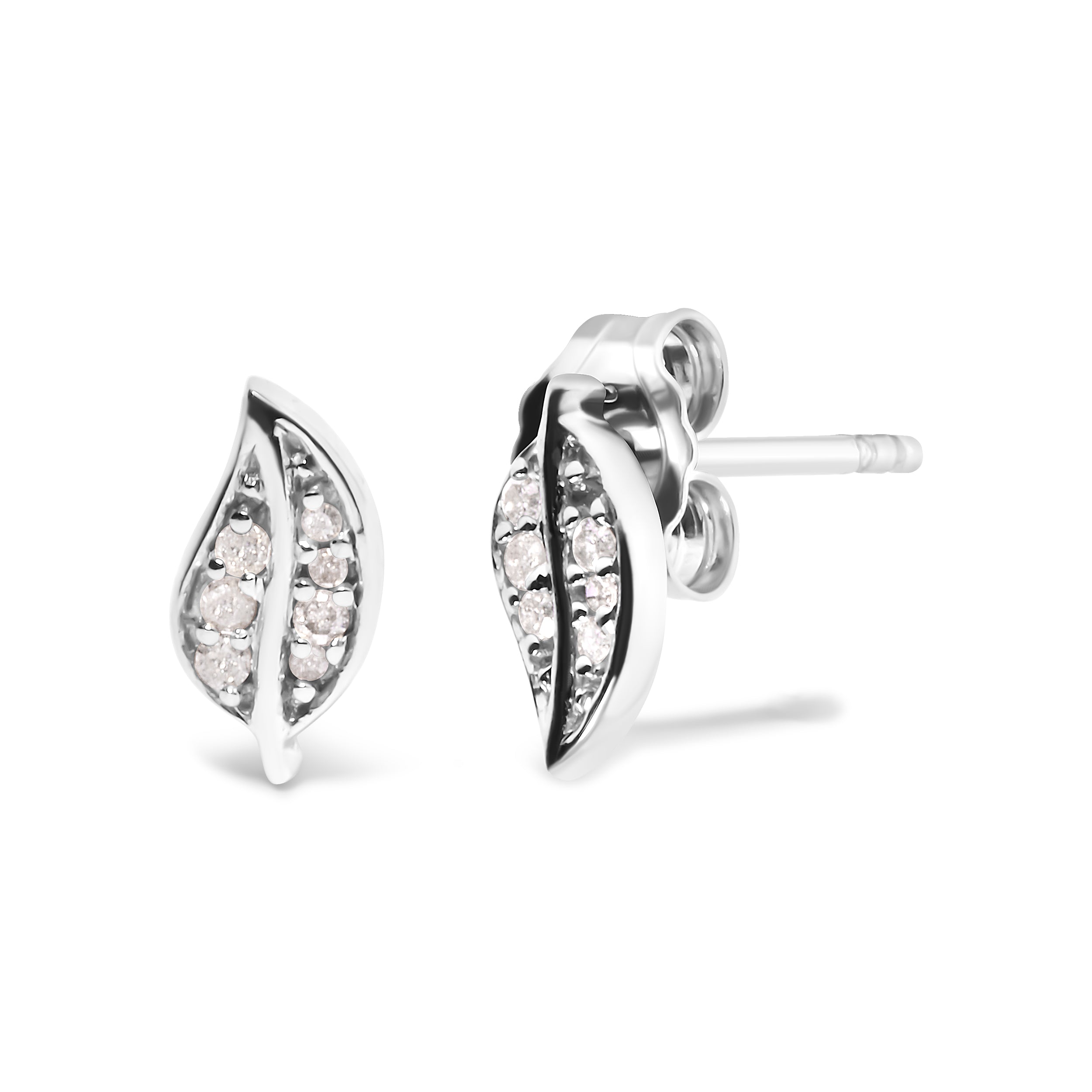 .925 Sterling Silver Diamond Accent Leaf Stud Earrings on sale at MyriadMart