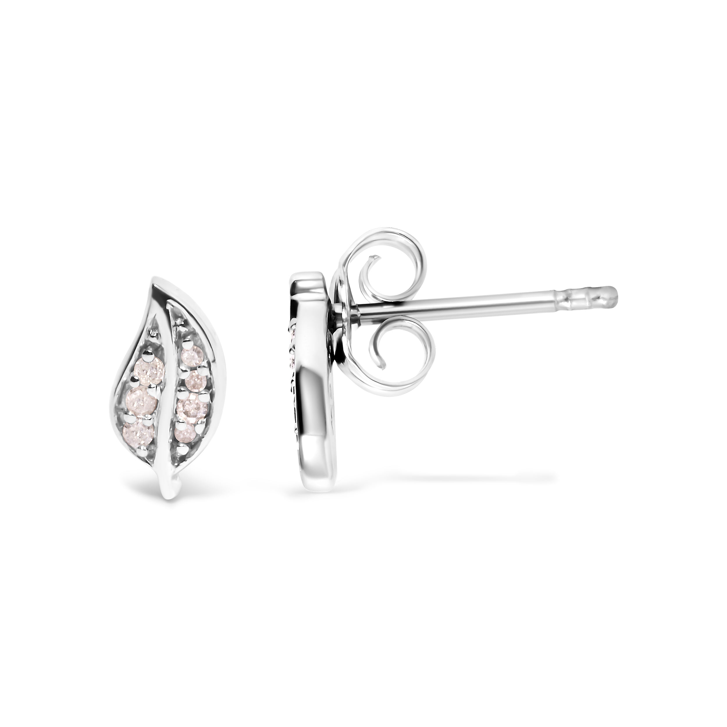 .925 Sterling Silver Diamond Accent Leaf Stud Earrings on sale at MyriadMart