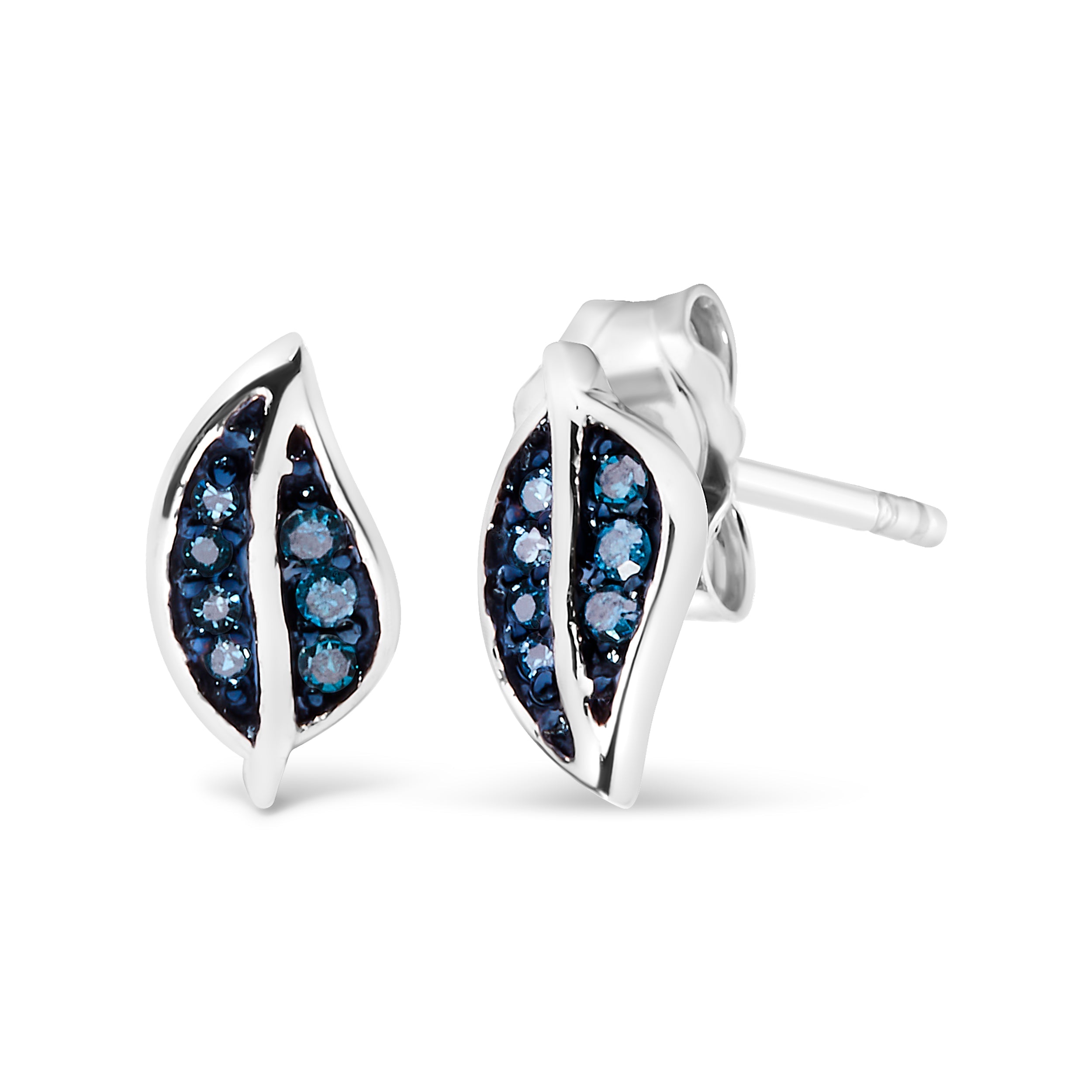 .925 Sterling Silver Blue Diamond Accent Leaf Stud Earrings on sale at MyriadMart