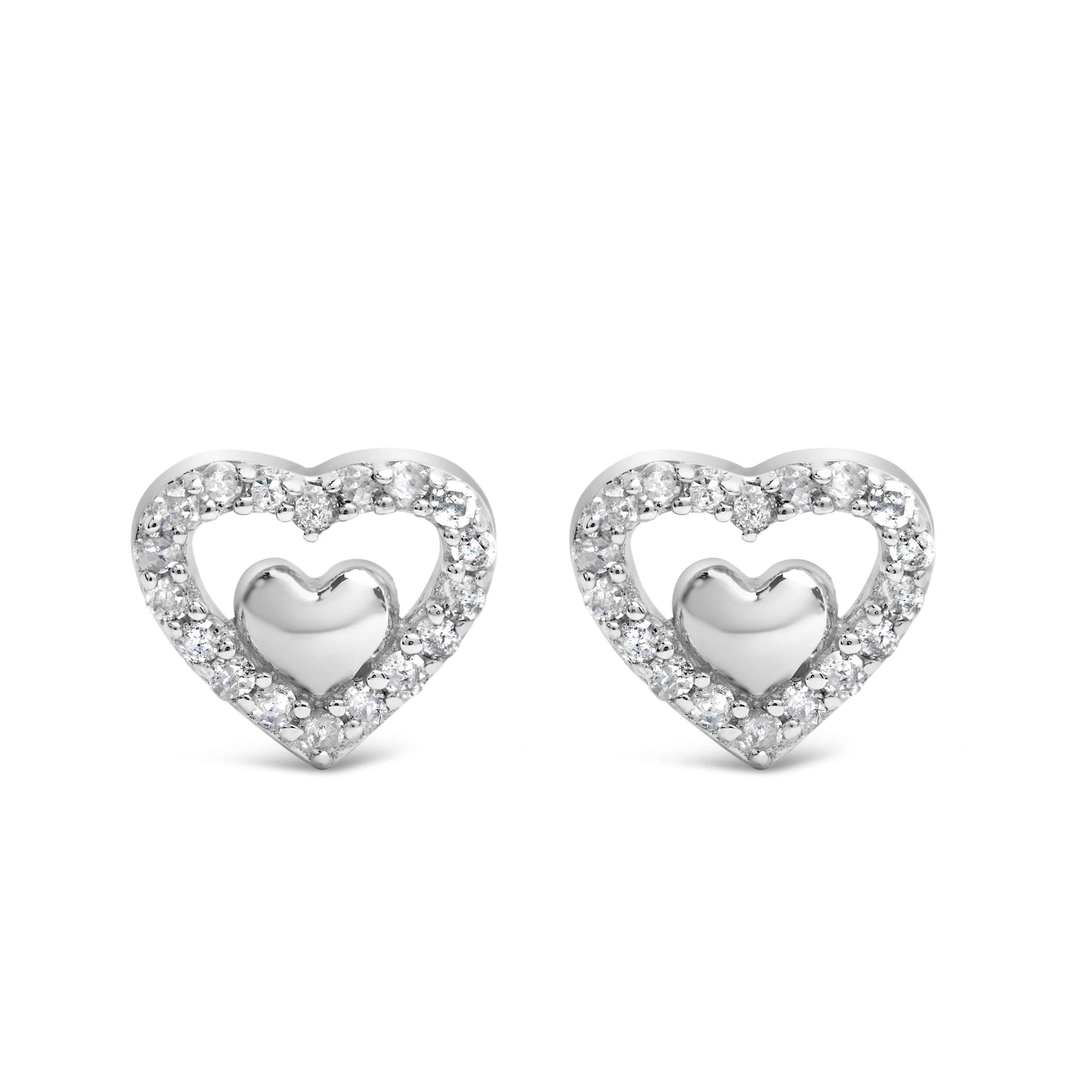 925 Sterling Silver 1/6 Cttw Diamond Open Double Heart Stud Earrings I-J Color, I3 Clarity on sale at MyriadMart