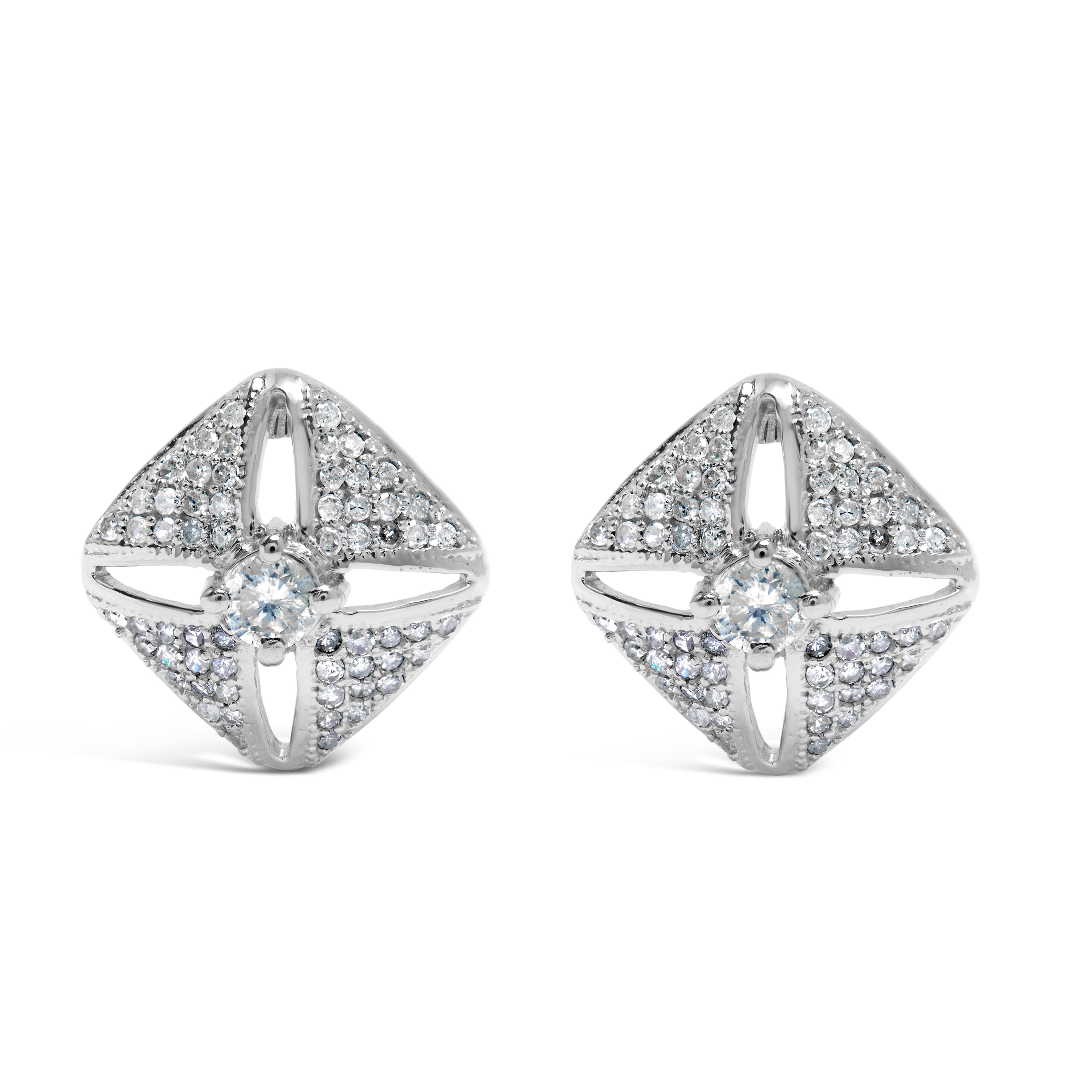 .925 Sterling Silver 1.0 Cttw Diamond Studded Rhombus Stud Earring H-I Color, I2-I3 Clarity on sale at MyriadMart