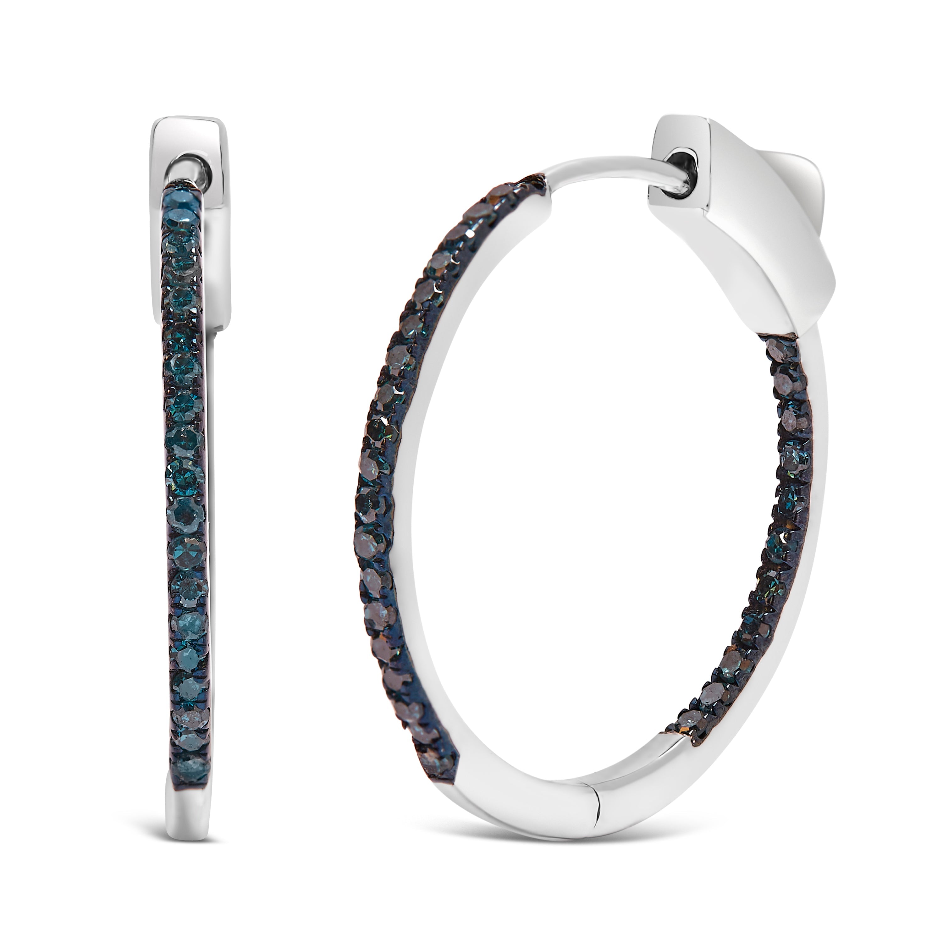 .925 Sterling Silver 1/3 Cttw Inside Out Blue Treated Diamond 1MM Wide Hoop Earrings Blue Color, I2-I3 Clarity on sale at MyriadMart