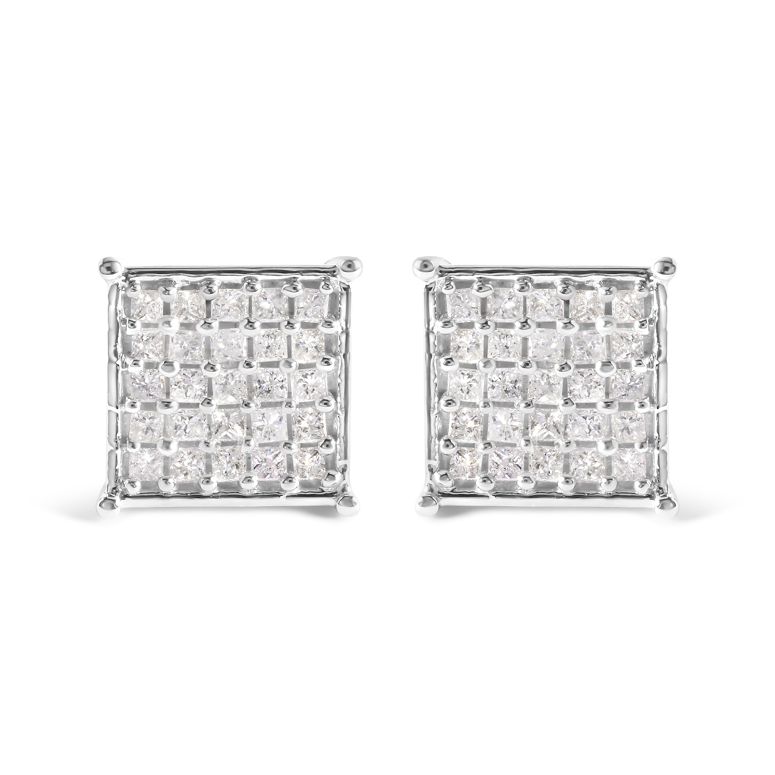 10K White Gold 3/4 Cttw Princess Diamond Composite Stud Earrings I-J Color, I1-I2 Clarity on sale at MyriadMart