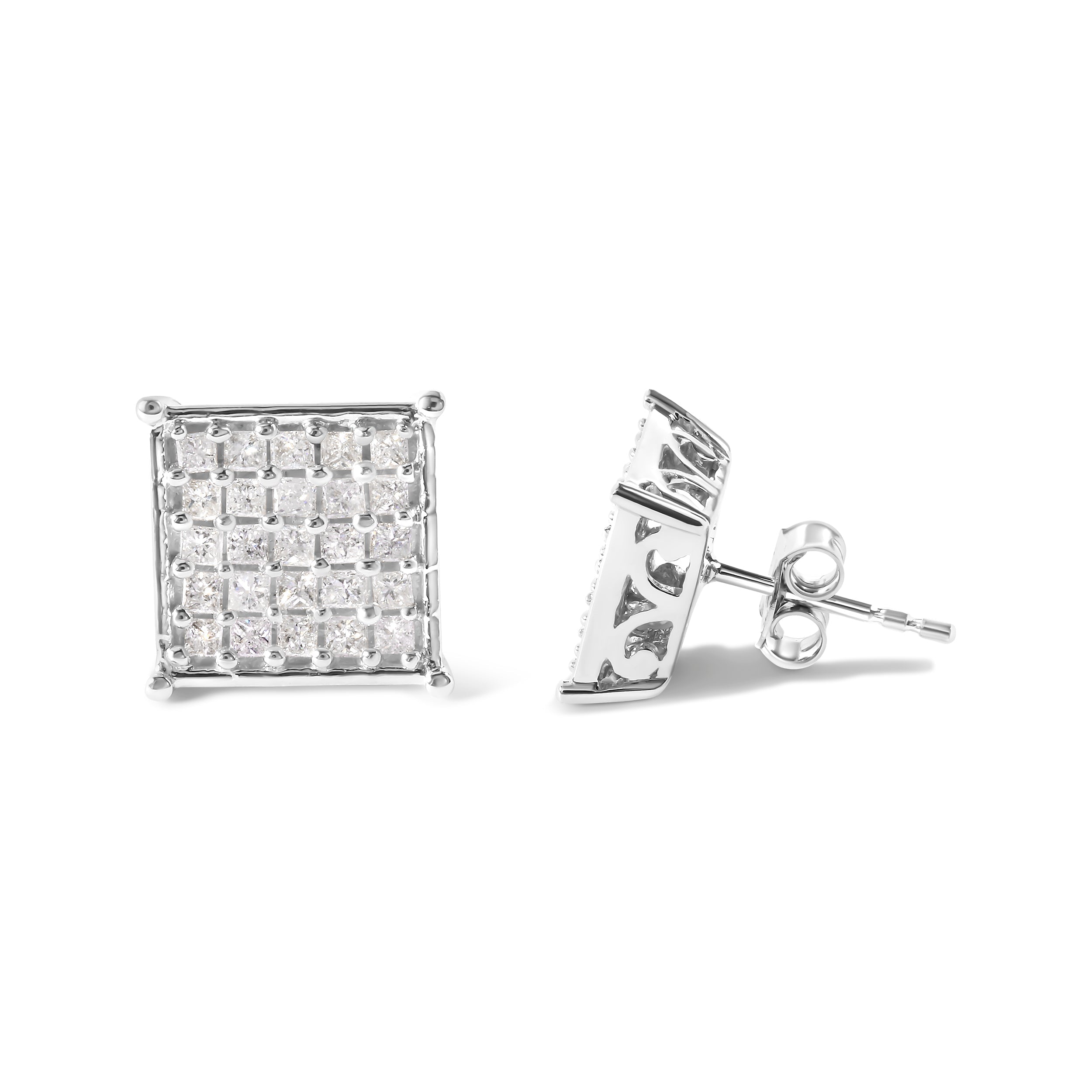 10K White Gold 3/4 Cttw Princess Diamond Composite Stud Earrings I-J Color, I1-I2 Clarity on sale at MyriadMart