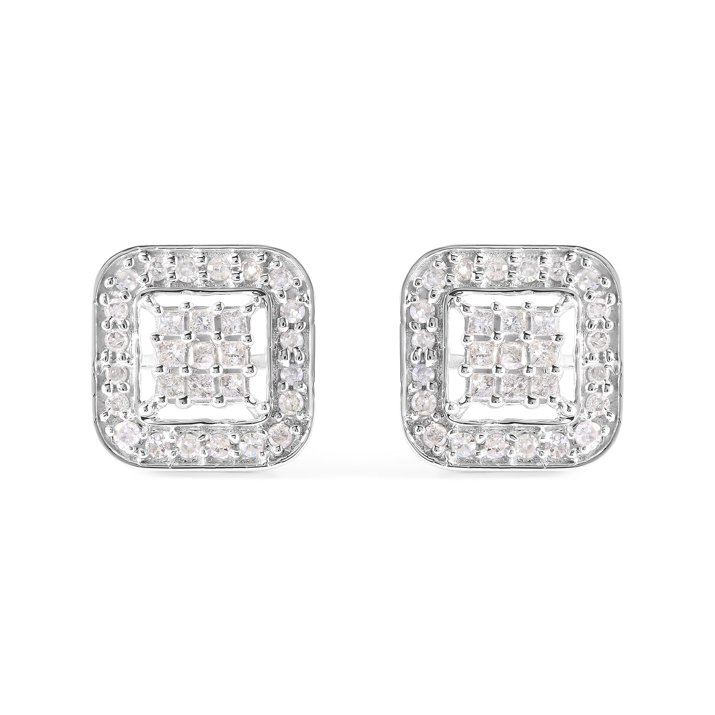 10K White Gold 5/8 Cttw Diamond Square Shaped Composite Stud Earrings I-J Color, I1-I2 Clarity on sale at MyriadMart